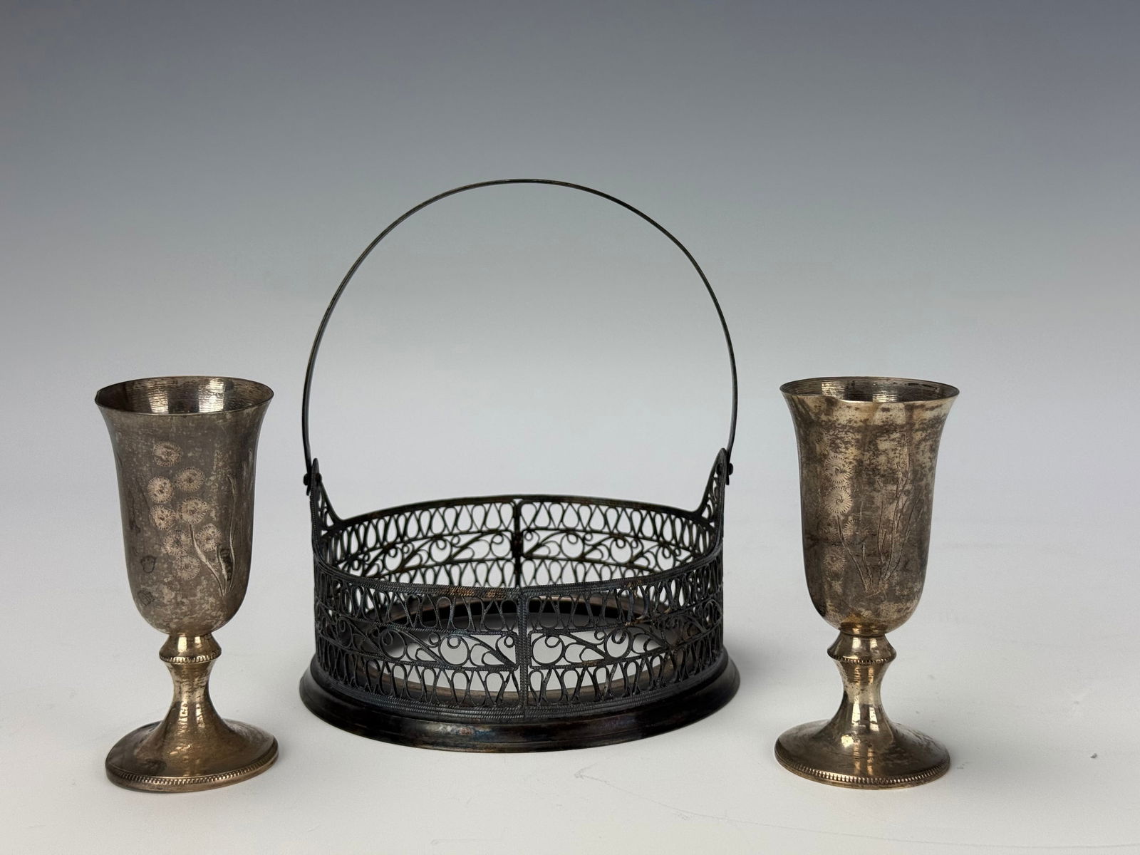 Vintage Two Silver Cups and a Stand of the Candy Dish (1 of 5)