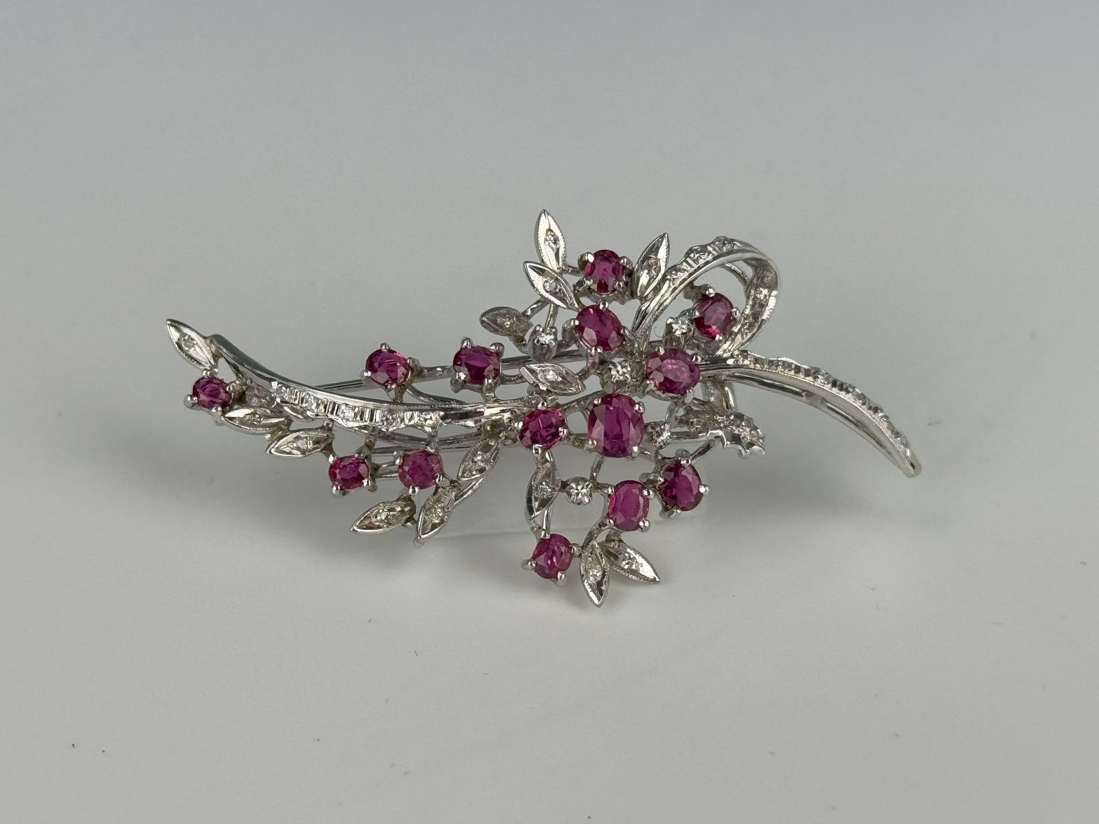 18K White Gold Carved Ruby and Diamond Brooch (1 of 5)