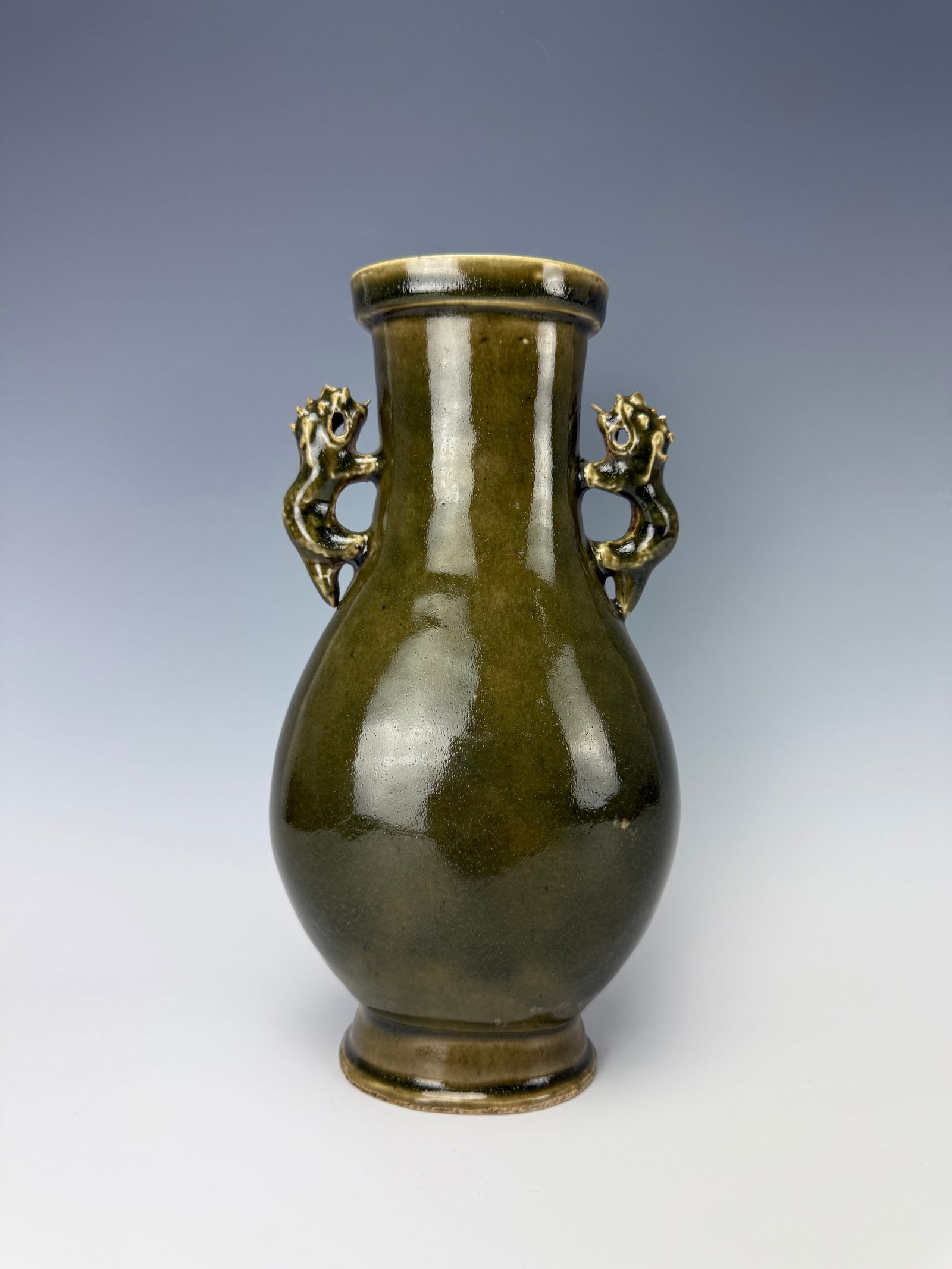 A Chinese Tea Dust Glazed Vase with Double Beast Ears (1 of 7)