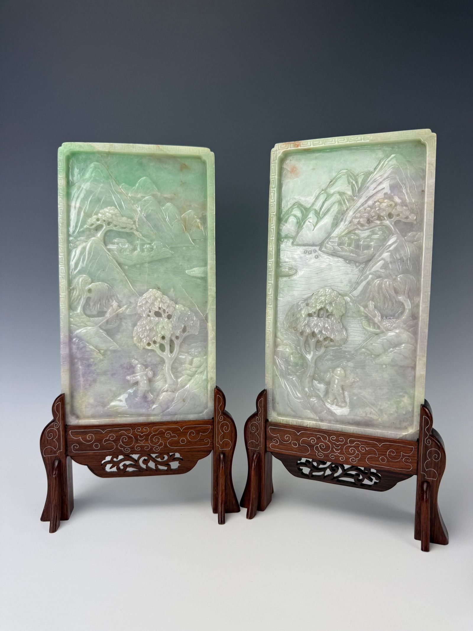 Pair of Chinese Carved Green Jadeite Table Screens (1 of 6)