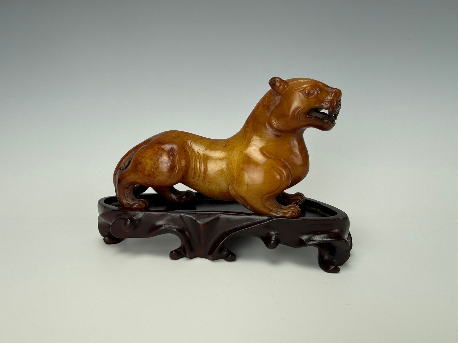 A Chinese Carved Jade Tiger With Wood Stand (1 of 6)