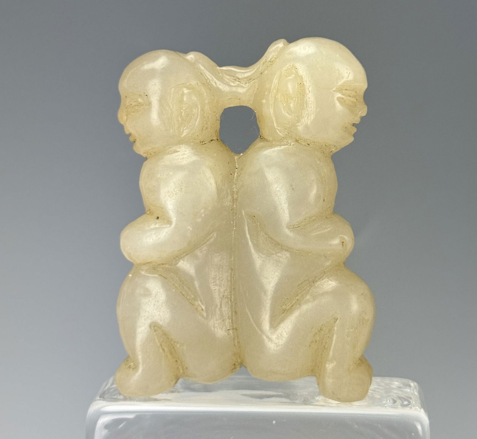 Chinese Carved Jade Pendant of Twins (1 of 5)