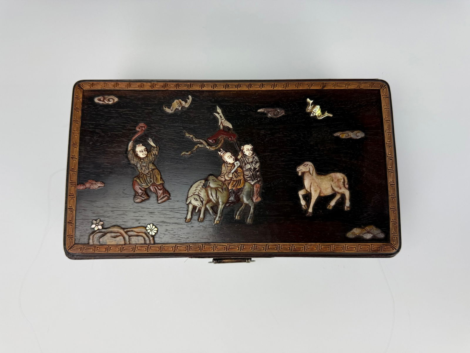 A Chinese Hardstone Inlaid Zitan Box (1 of 5)