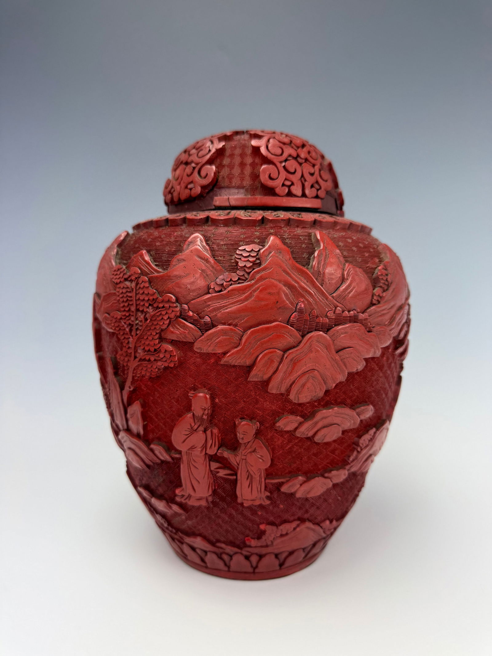 Chinese Red Cinnabar Carved Jar With Lid (1 of 6)