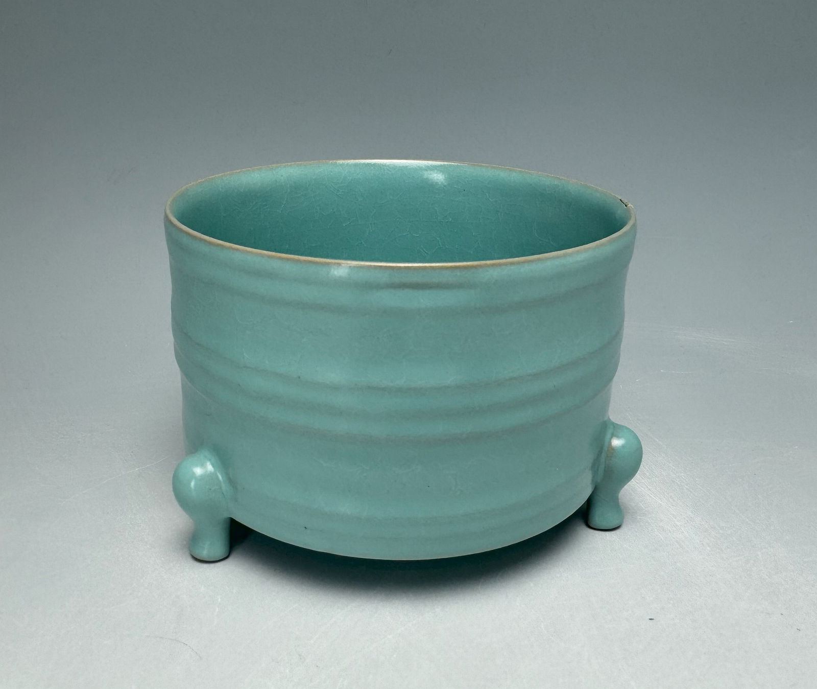 Chinese Ru Style Sky Blue Porcelain Tripod Censer with 7 Stripes (1 of 6)