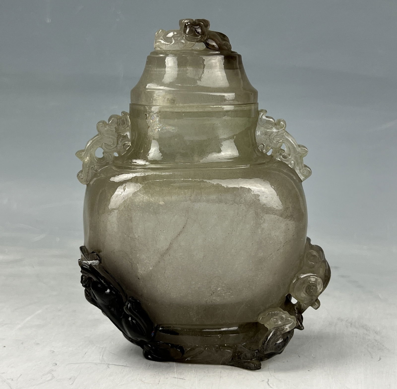 A Chinese Rock Crystal Vase Relief Dragons Lidded (1 of 8)