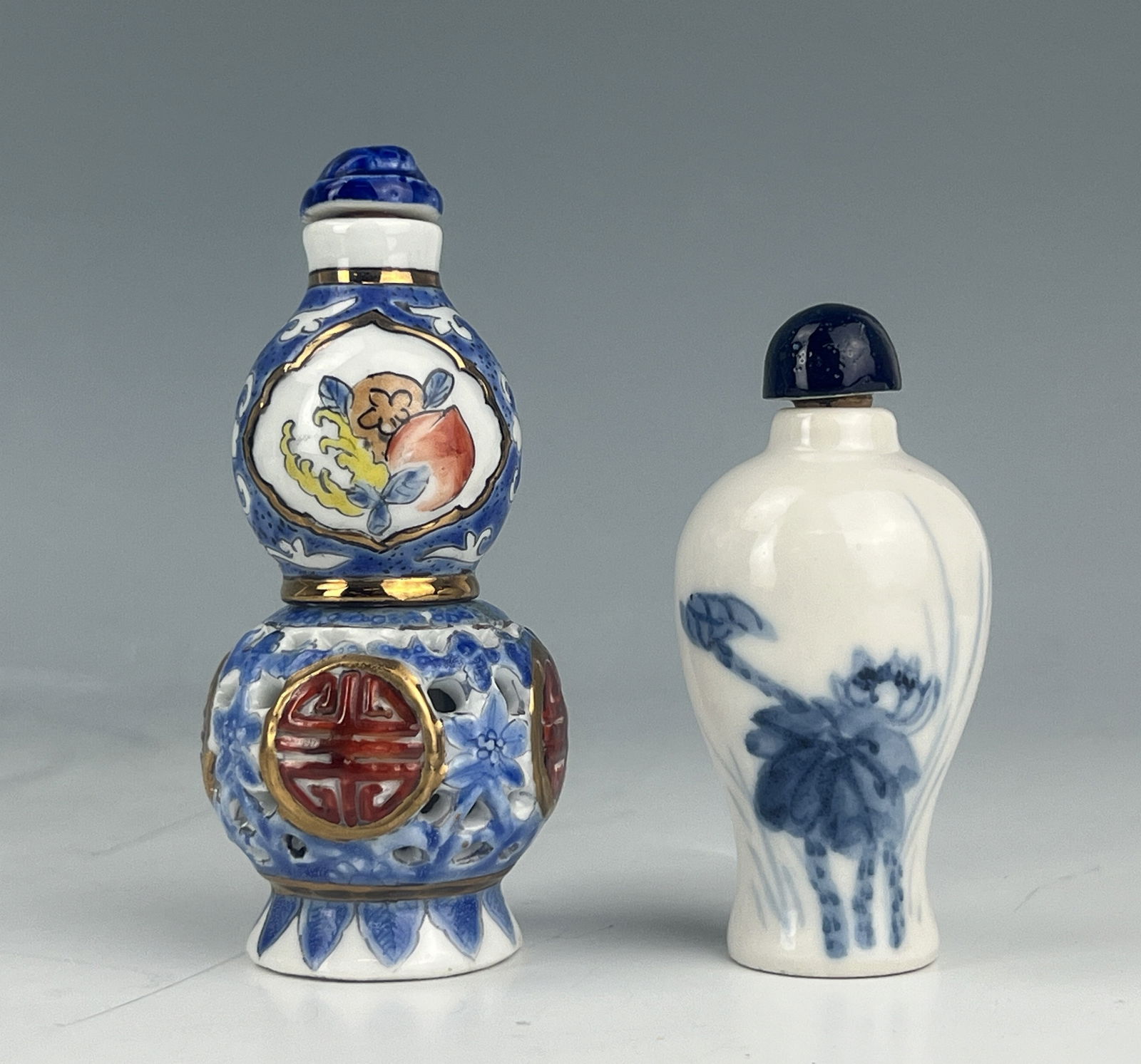Two Chinese Blue and White Porcelain Snuff Bottle Qianlong Mark (1 of 7)