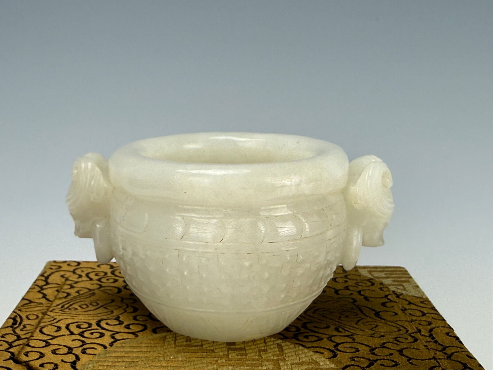 A Chinese Carved White Jade Water Coupe With Double Handle,D 10cm (4 in) x H 6 cm (2.5 in).Preview (1 of 7)