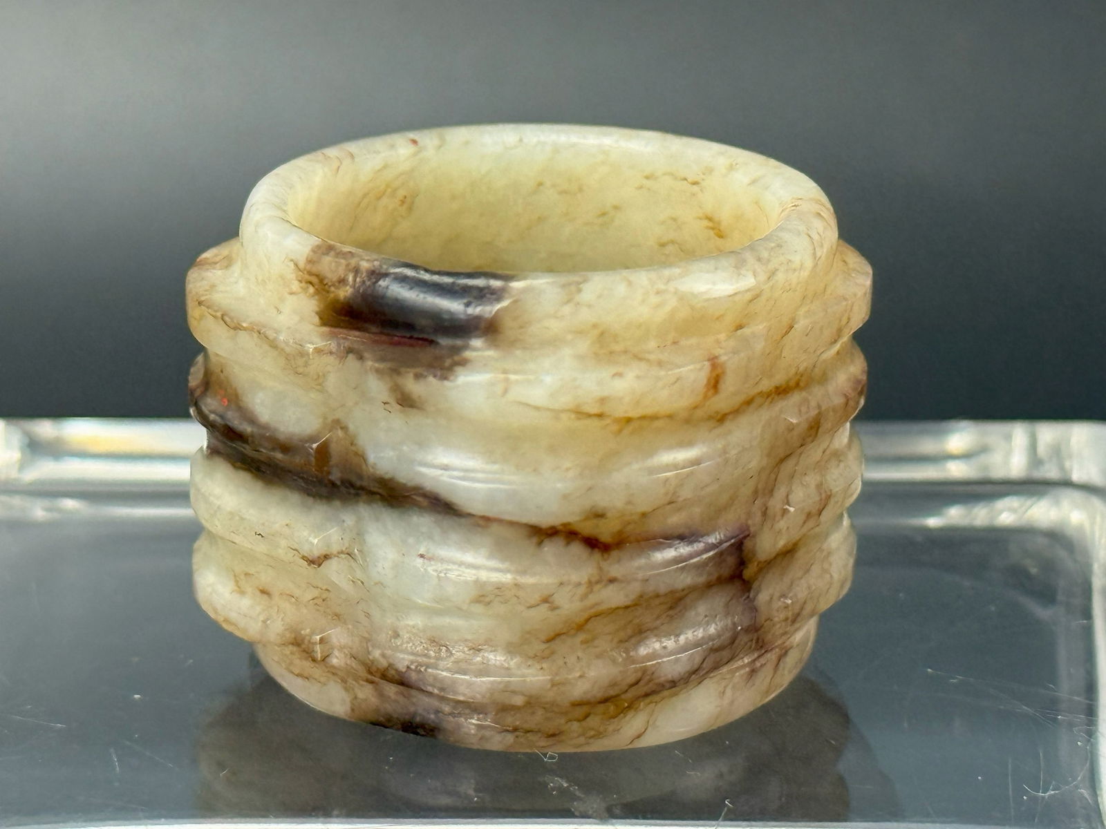 Chinese White Jade Carved CONG Tube,size 3 x 2.5 cm. Preview from Feb 23rd to 27th from 1:00 PM TO (1 of 7)