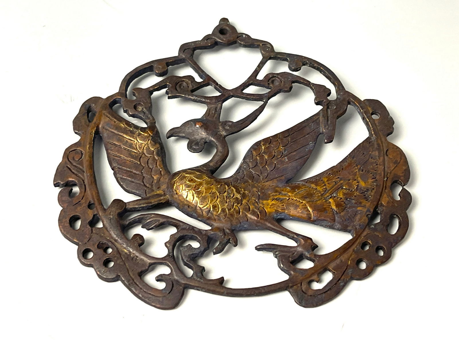 Gilded Bronze Phoenix and Peony Tent Took,Size 10 x 9 cm. Preview from Feb 23rd to 27th from 1:00 PM (1 of 3)