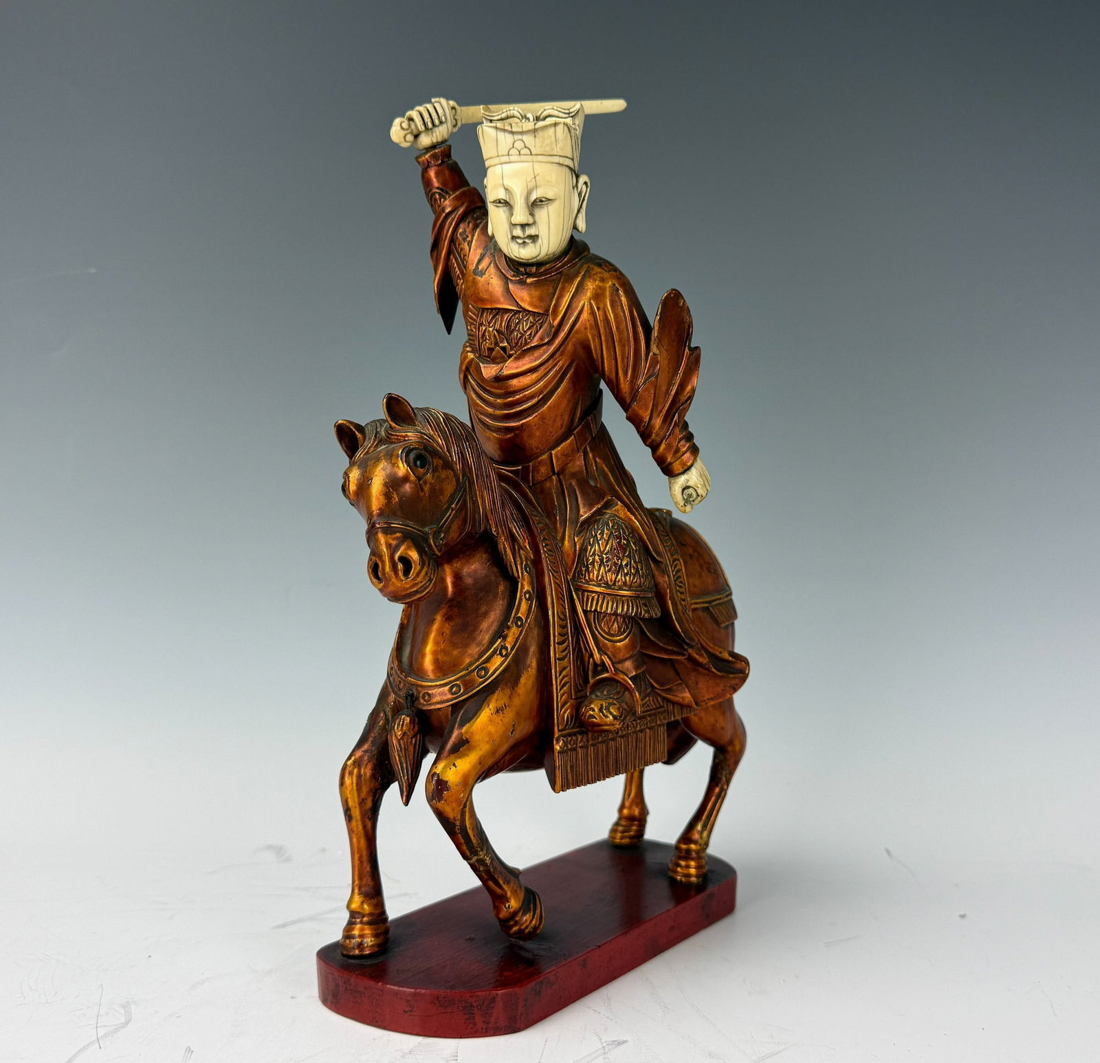 Chinese Ming Dynasty Carved Bone Warriors Horse Statue: Chinese Ming Dynasty Carved Bone Warriors Horse Statue, H 30 cm(12 in.)x W 22 cm(8.5 in.) x D 22 cm(8.5 in.).Preview from Feb 23rd to 27th from 1:00 PM TO 5:00 PM Eastern Time, Location: 15229 Display