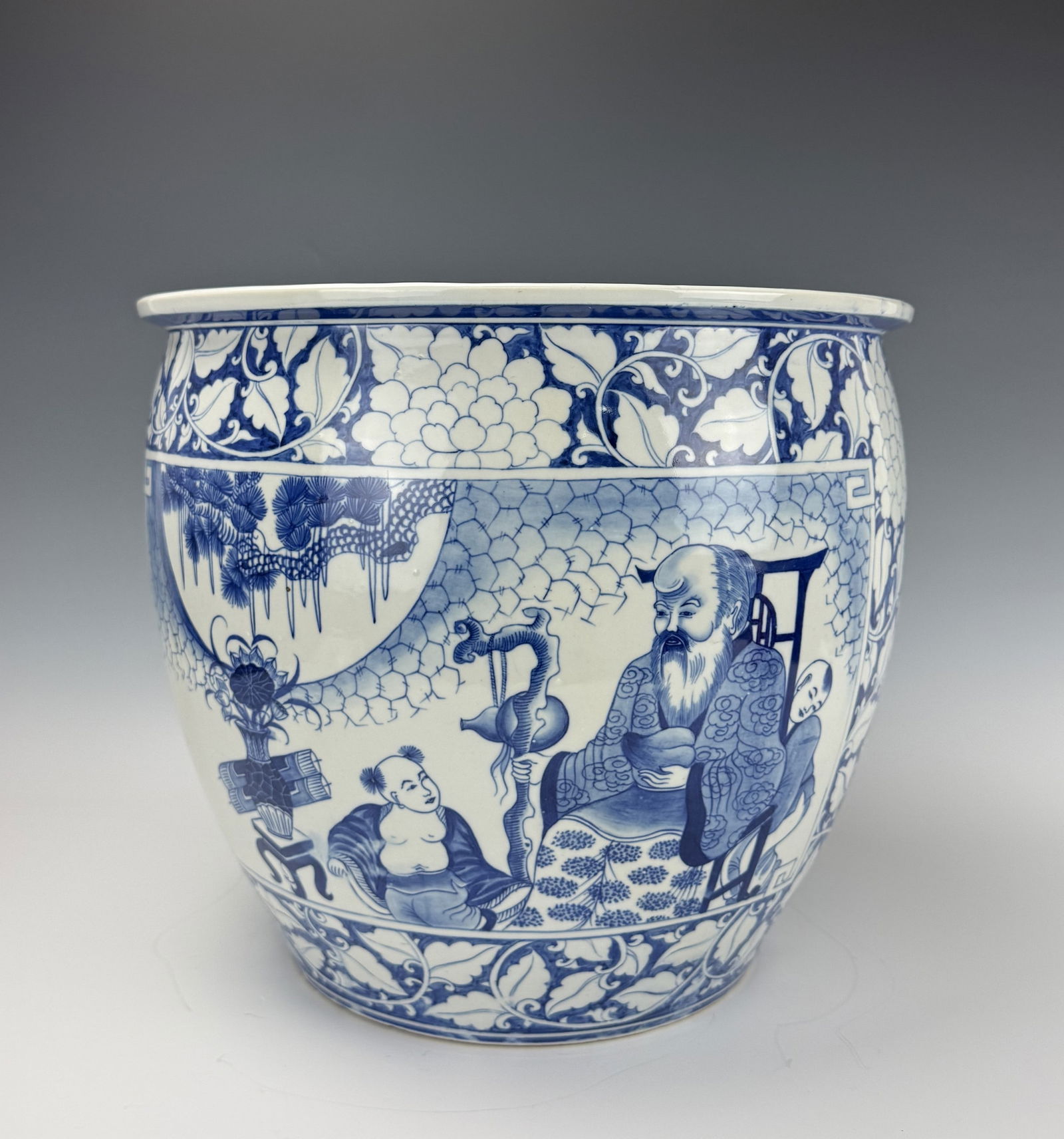 Vietnamese Blue and White Porcelain Fish Bowl: Vietnamese Blue and White Porcelain Fish Bowl,D 37 cm(14.5 in.) x H 32 cm(12.5 in.).Preview from Feb 23rd to 27th from 1:00 PM TO 5:00 PM Eastern Time, Location: 15229 Display Court, Rockville, MD 208