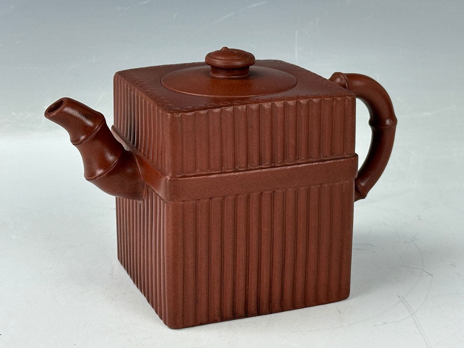 A Yixing Zisha Squre Bamboo Teapot Jiang Yanting Mark (1 of 7)