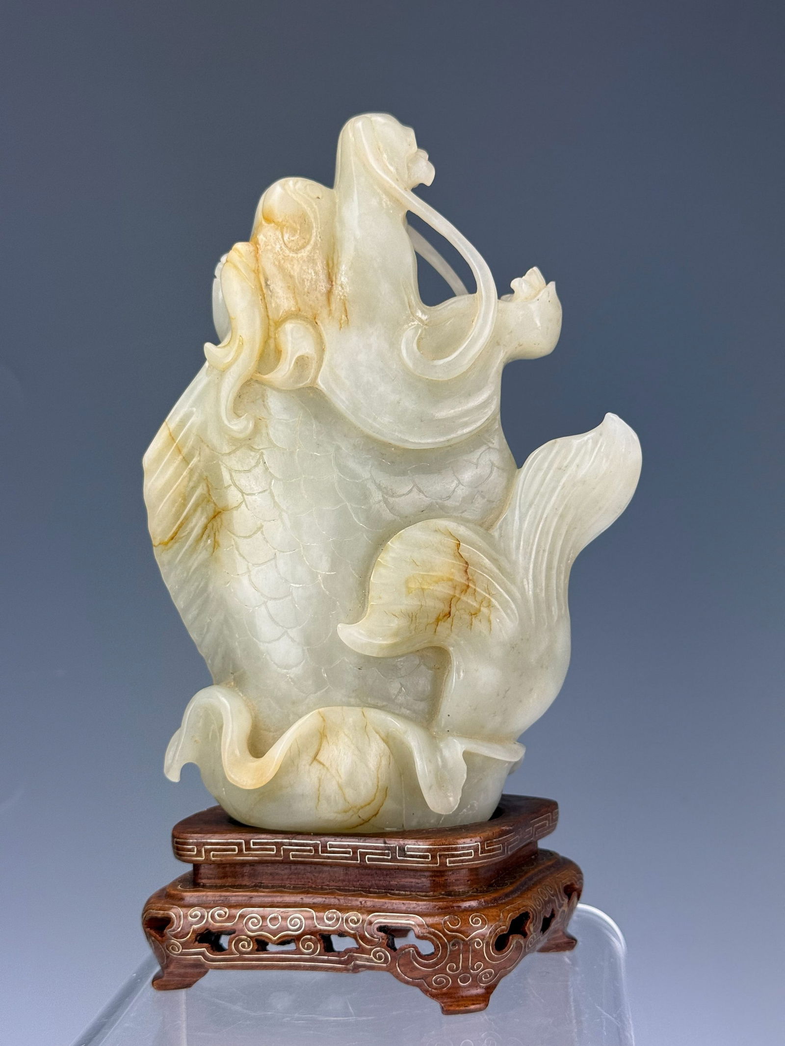 Chinese Carved Hetian White Jade Dragon Fish (1 of 6)