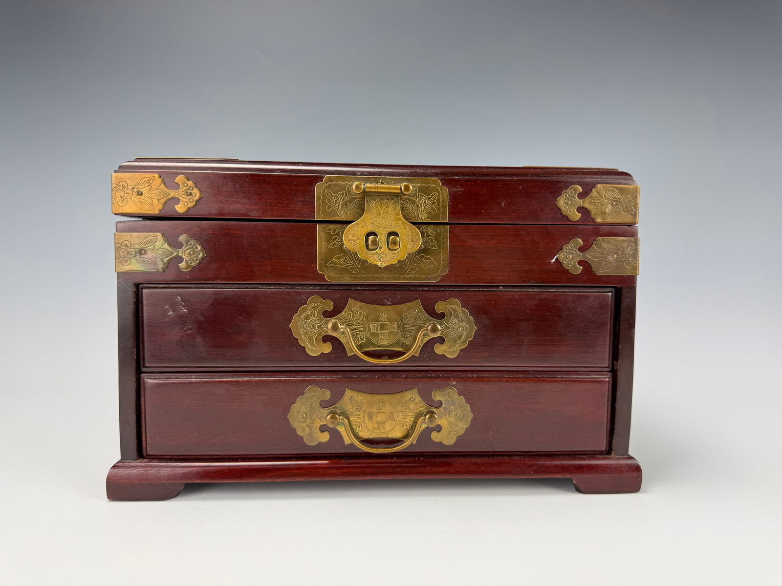 Vintage Chinese Rosewood and Brass-Mounted Jewelry Box (1 of 6)
