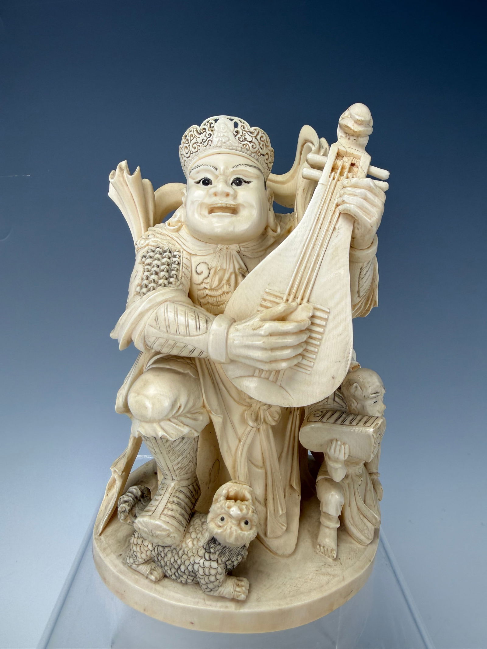 Chinese Antique Detail Carved Bone Statue The Guardian Daming Mark (1 of 7)