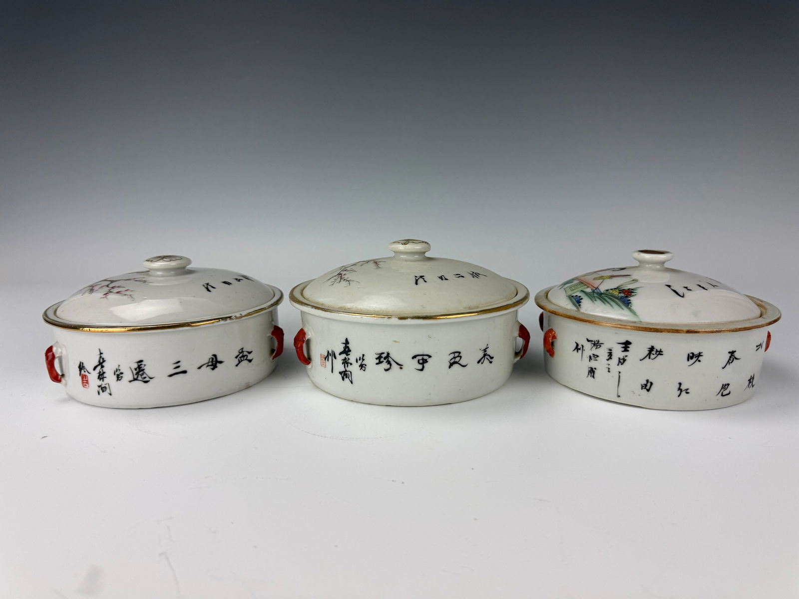 Group of 3 Chinese Famille Rose Porcelain Box Lidded: Group of 3 Chinese Famille Rose Porcelain Box Lidded,D 14 cm(5.7 in.).Preview from Feb 23rd to 27th from 1:00 PM TO 5:00 PM Eastern Time, Location: 15229 Display Court, Rockville, MD 20850.