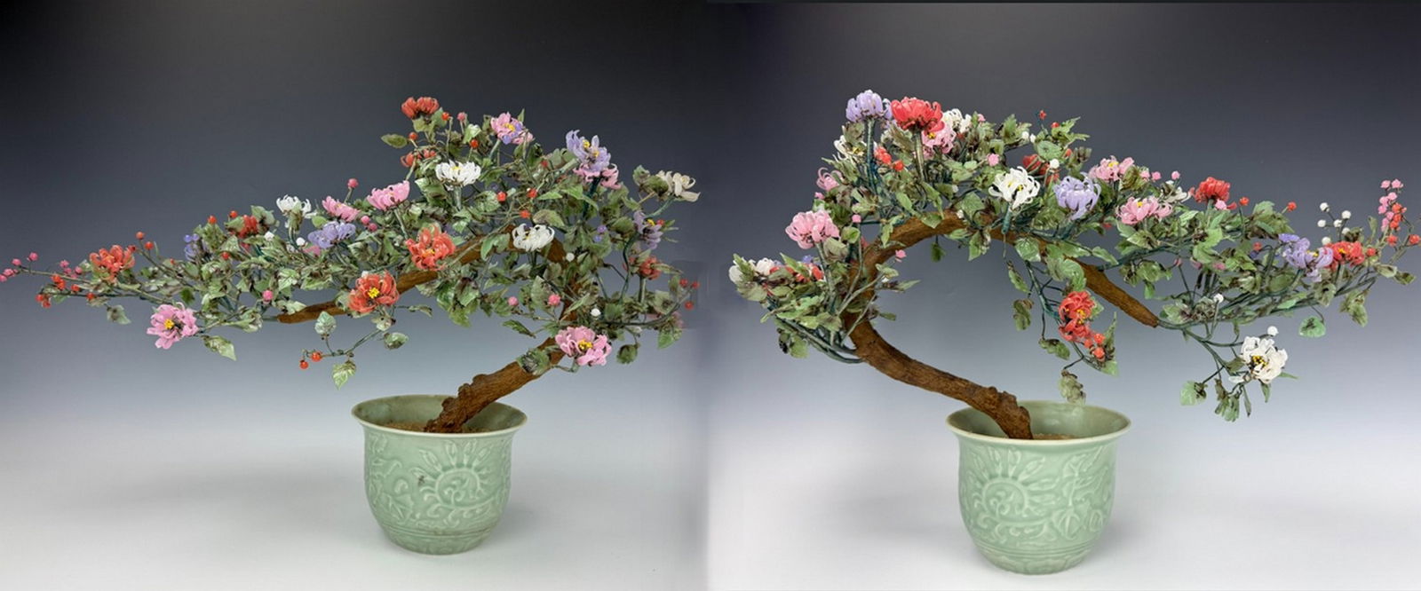 Two Chinese Hardstone Bonsai Tree with Porcelain Pots (1 of 10)