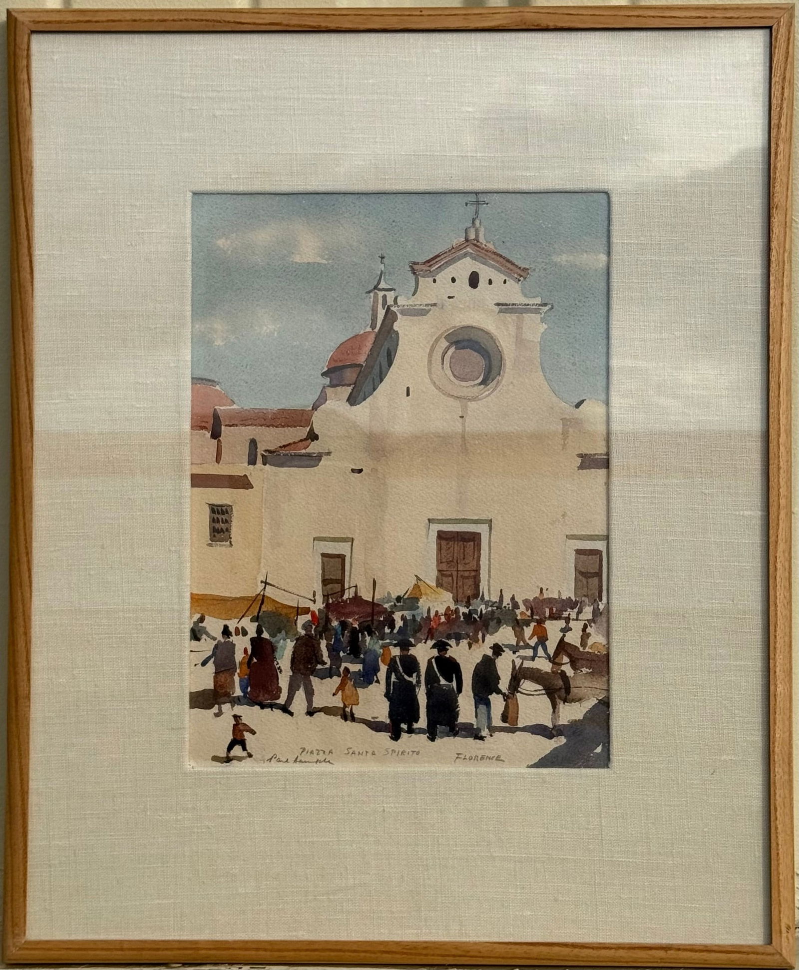 Paul Sample Watercolor Piazza Santa Spirito: Paul Sample Watercolor Piazza Santa Spirito, W 30 cm(12 in.) x H 21 cm(8.3 in).Preview from Feb 23rd to 27th from 1:00 PM TO 5:00 PM Eastern Time, Location: 15229 Display Court, Rockville, MD 20850.