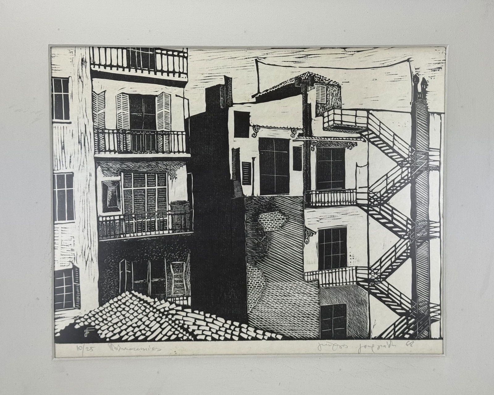 The Black and White Woodblock Print A Greek Style: The Black and White Woodblock Limited Edition Woodblock Print, 10/25 date 1968, A Greek Style Print, W 49 cm (19.2 in.) x H 38 cm(15 in.).Preview from Feb 23rd to 27th from 1:00 PM TO 5:00 PM Eastern