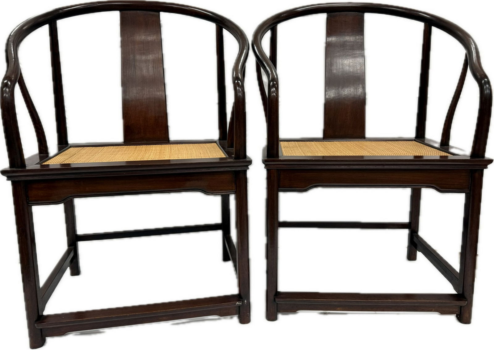 Pair of Chinese Hardwood Horseshoe Back Armchair Chairs (1 of 3)