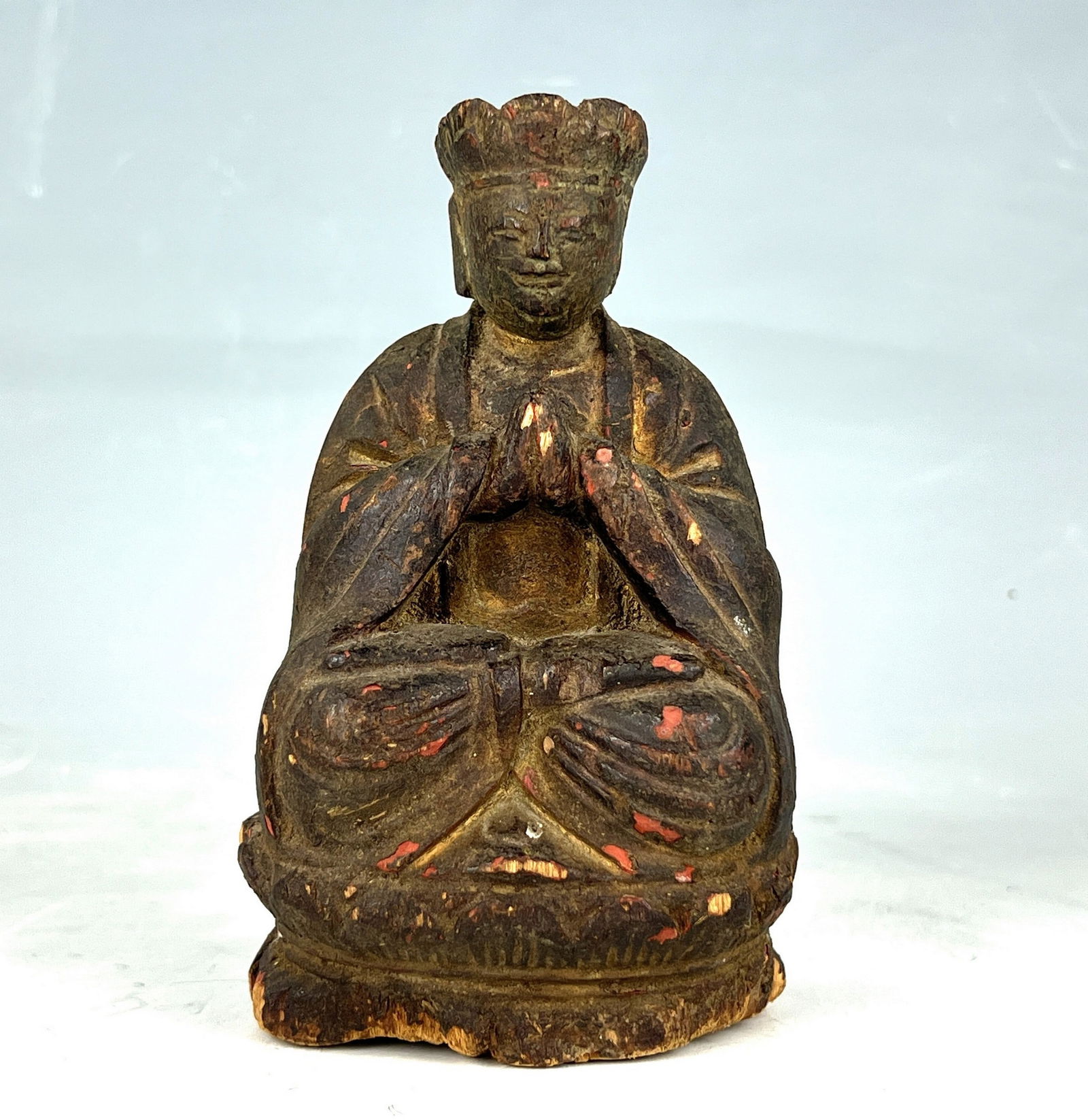 Chinese Antique Wood Buddha Statue Gold Lacquered: Chinese Antique Wood Buddha Statue Gold Lacquered,H 14 cm(5.5 in.).Preview from Feb 23rd to 27th from 1:00 PM TO 5:00 PM Eastern Time, Location: 15229 Display Court, Rockville, MD 20850.