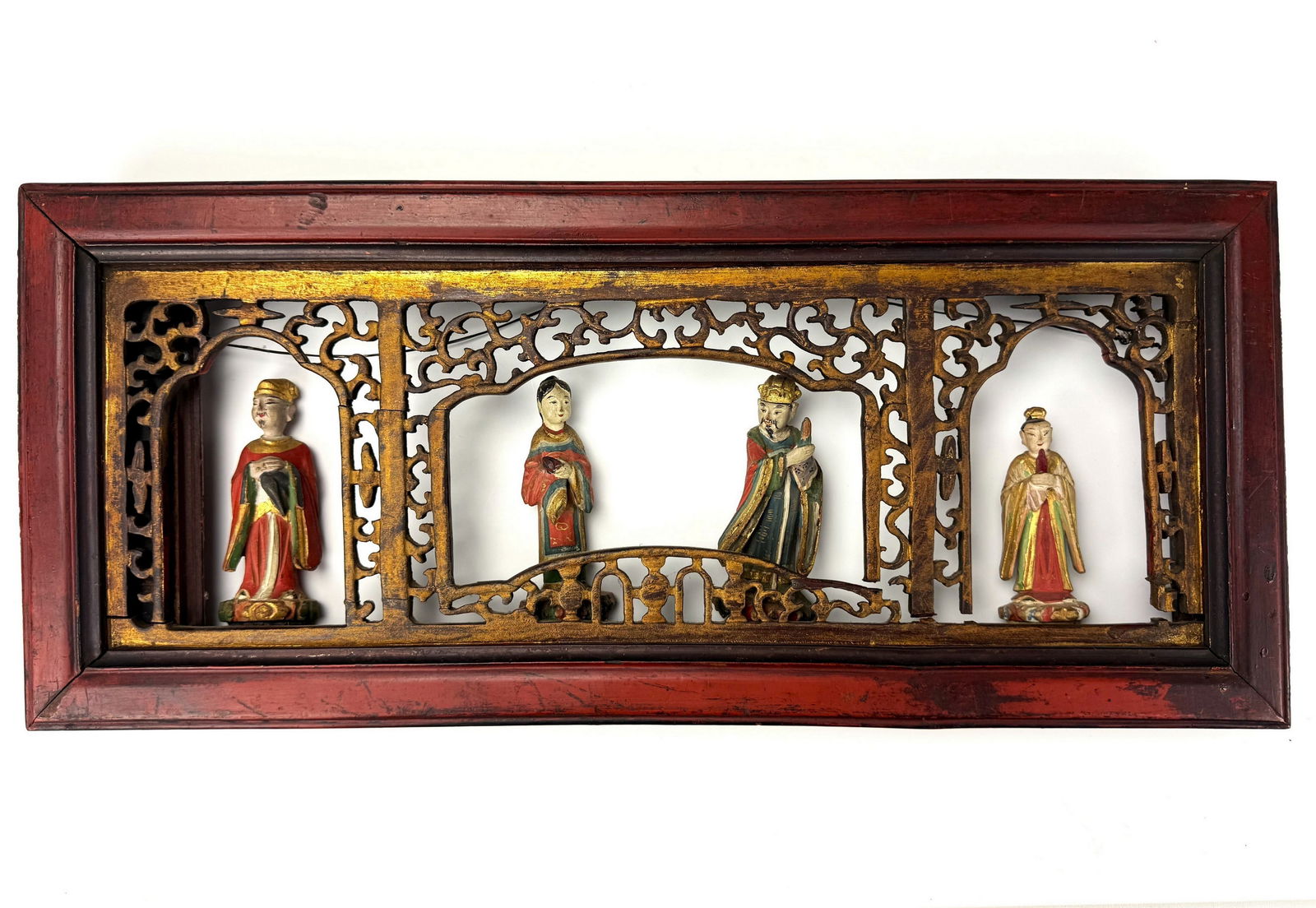 Antique Chinese Caeved Wood Figures Panel (1 of 6)