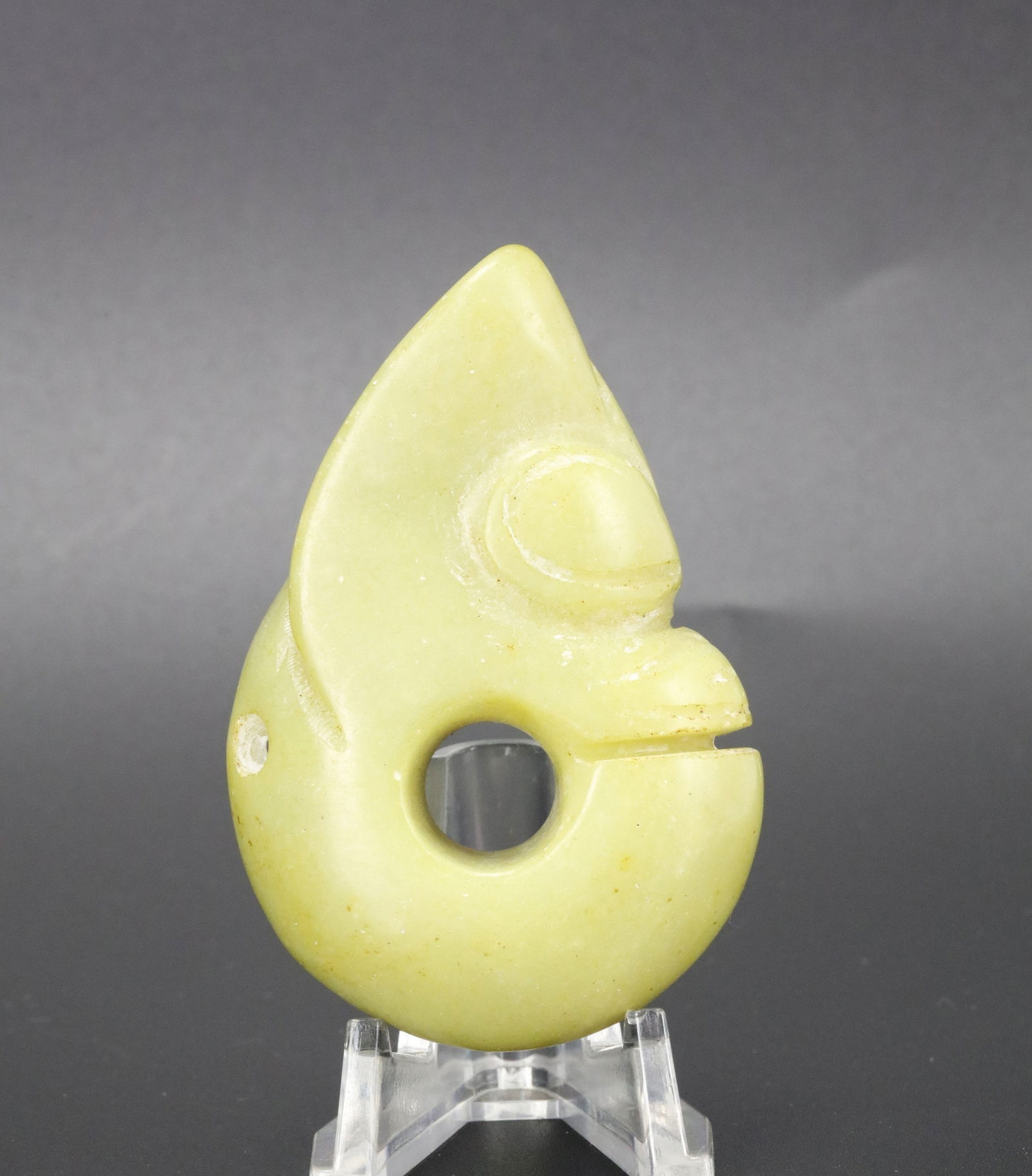 Chinese Celadon Jade Carved Pig Dragon: Celadon Jade carved pig-dragon,size 7 x 5 x2.2 cm.Preview from Apr 20th to 24th from 1:00 PM TO 5:00 PM Eastern Time, Location: 15229 Display Court, Rockville, MD 20850.