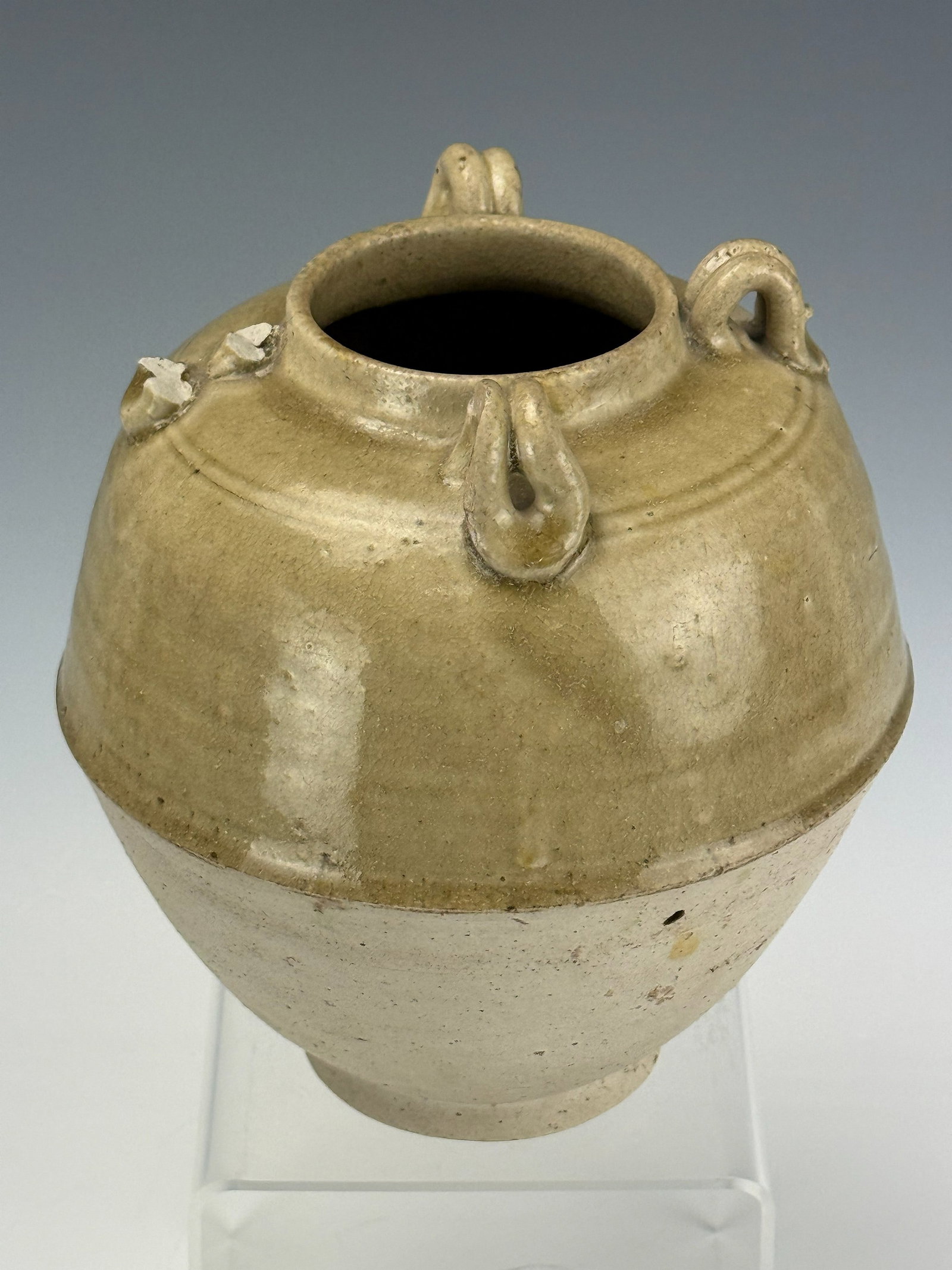 Asian Antique Olive Shape Green Glazed Stoneware Vase (1 of 6)