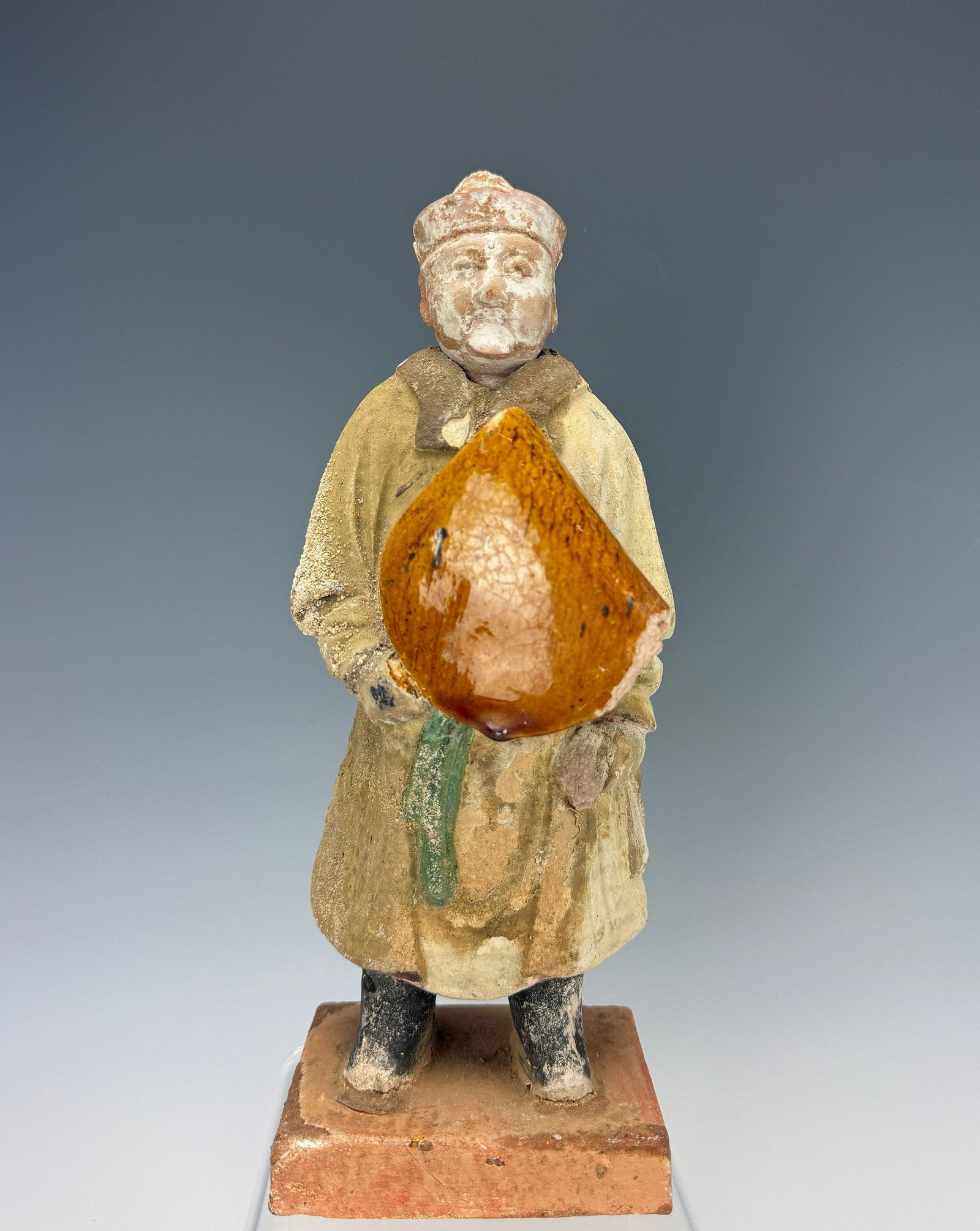 Antique Chinese Sancai Glazed Pottery Figure: Antique Chinese Sancai Glazed Pottery Figure,H 25 cm (9.7 in). Provenance from Dr. Constantine collection, Acquired directly from TK Asian Antiquities.Preview from Apr 20th to 24th from 1:00 PM TO 5:0