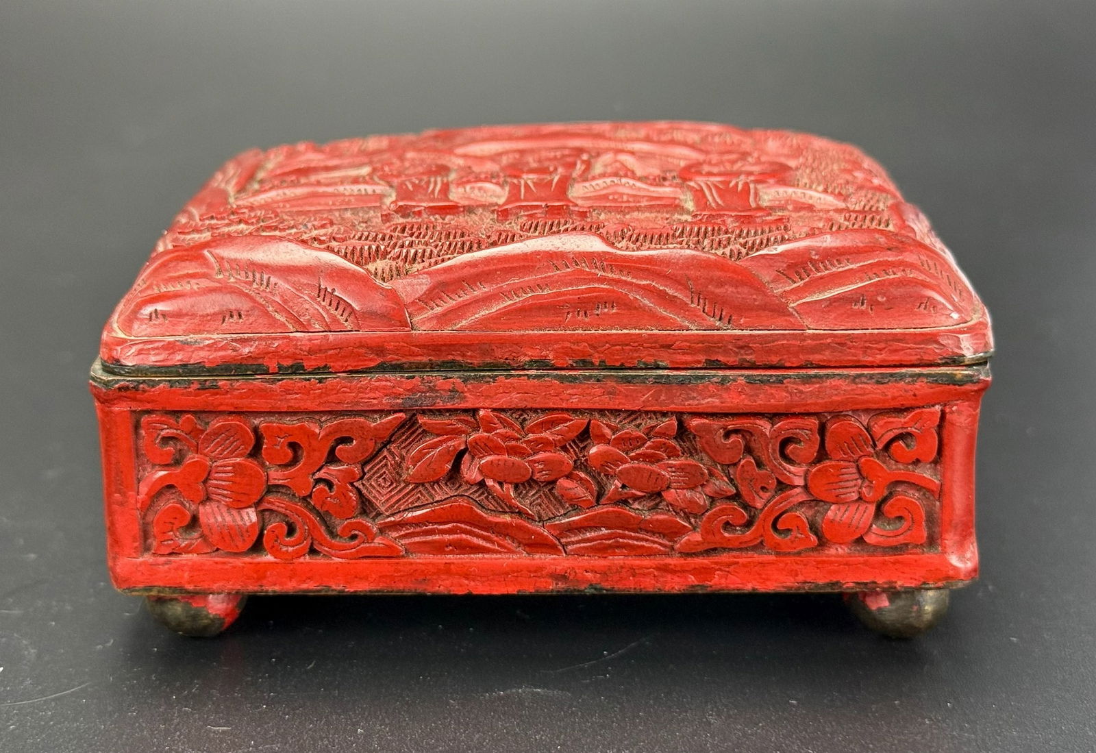 Chinese Cinnabar Lacquered Enamel Trinket Box: Chinese Cinnabar Lacquered Enamel Trinket Box,size 10 x 8 x 4 cm.Preview from Apr 20th to 24th from 1:00 PM TO 5:00 PM Eastern Time, Location: 15229 Display Court, Rockville, MD 20850.