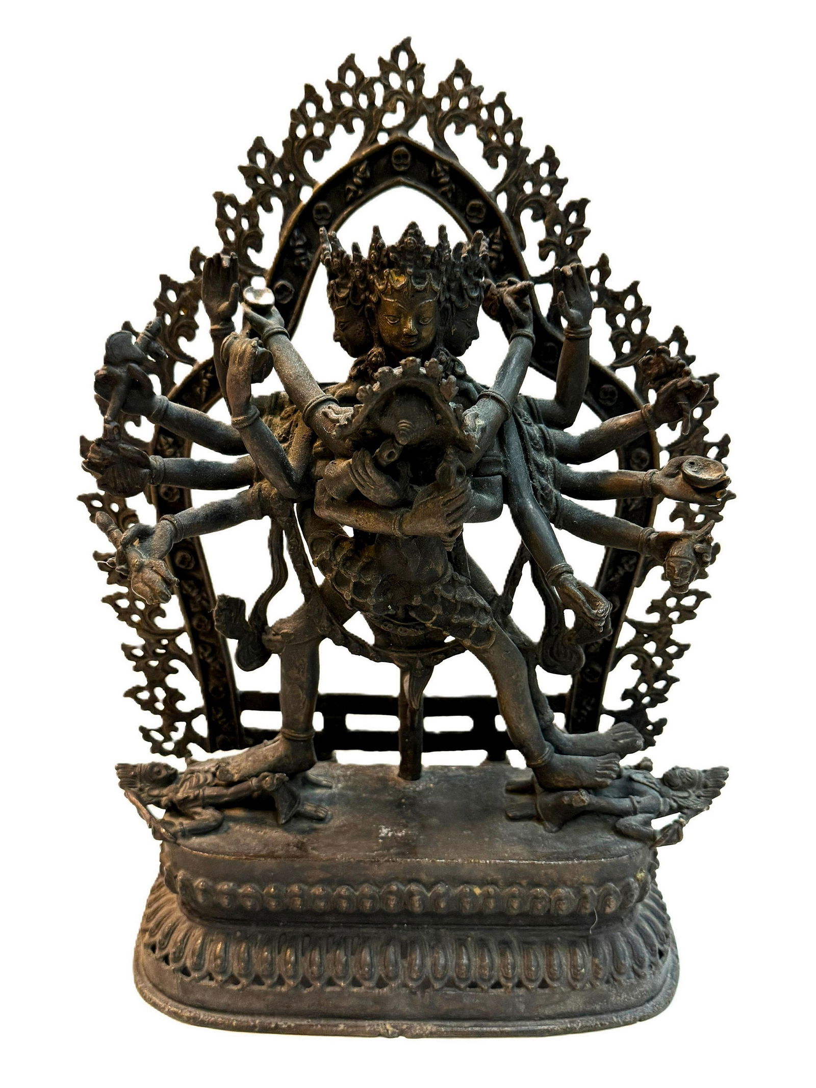 An Antique Tibetan Buddhist Bronze Sculpture: An Antique Tibetan Buddhist Bronze Sculpture,H 33 cm(13 in.) x W 24cm( 9.5in.) x D 10cm( 4 in.) ,Preview from Apr 20th to 24th from 1:00 PM TO 5:00 PM Eastern Time, Location: 15229 Display Court, Rock