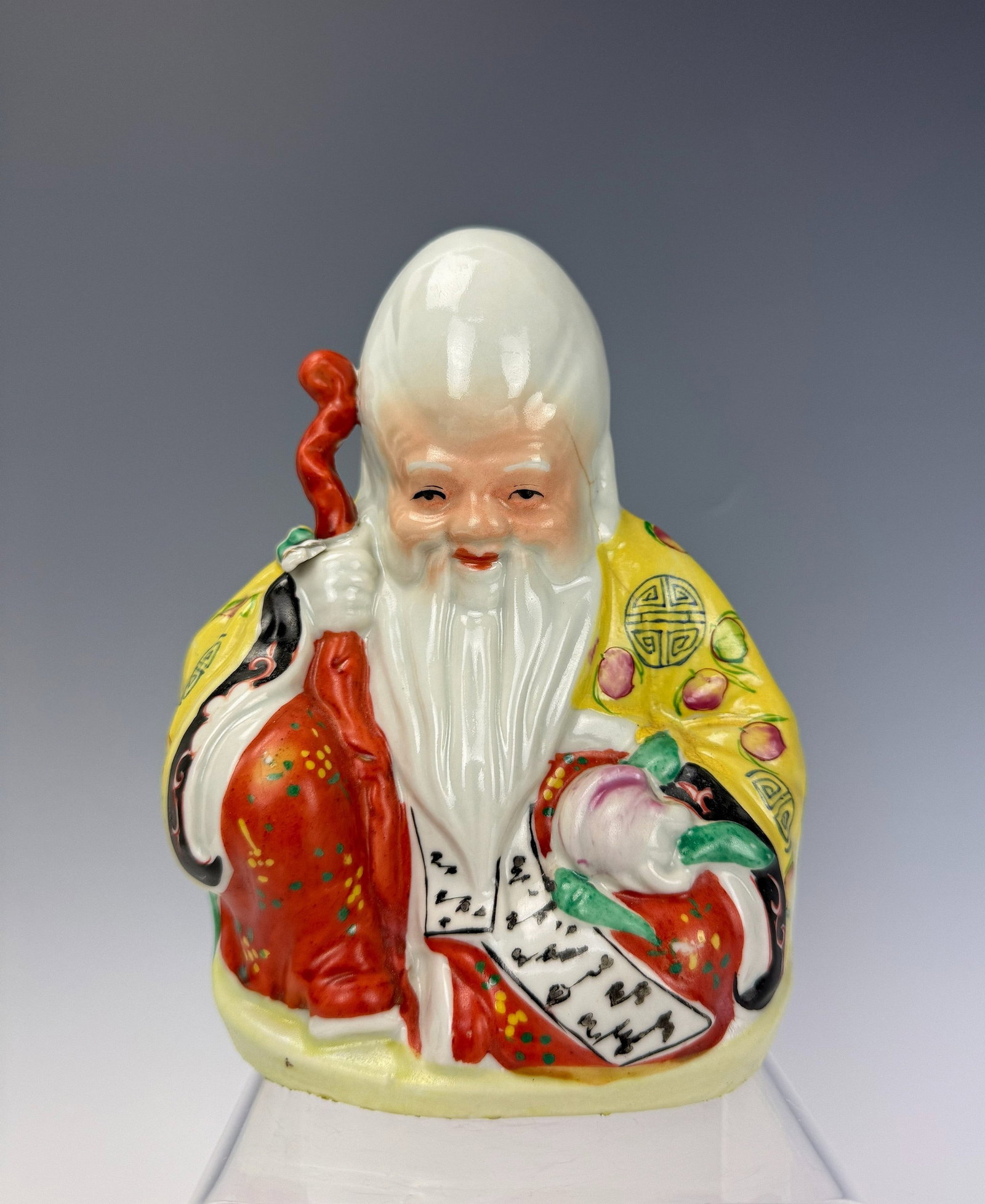 Chinese Ceramic Figure of Shou Xing Marked: Chinese Ceramic Figure of Shou Xing Marked,H15.7cm (6.4in) x W11.9cm (5in).Preview from Apr 20th to 24th from 1:00 PM TO 5:00 PM Eastern Time, Location: 15229 Display Court, Rockville, MD 20850.