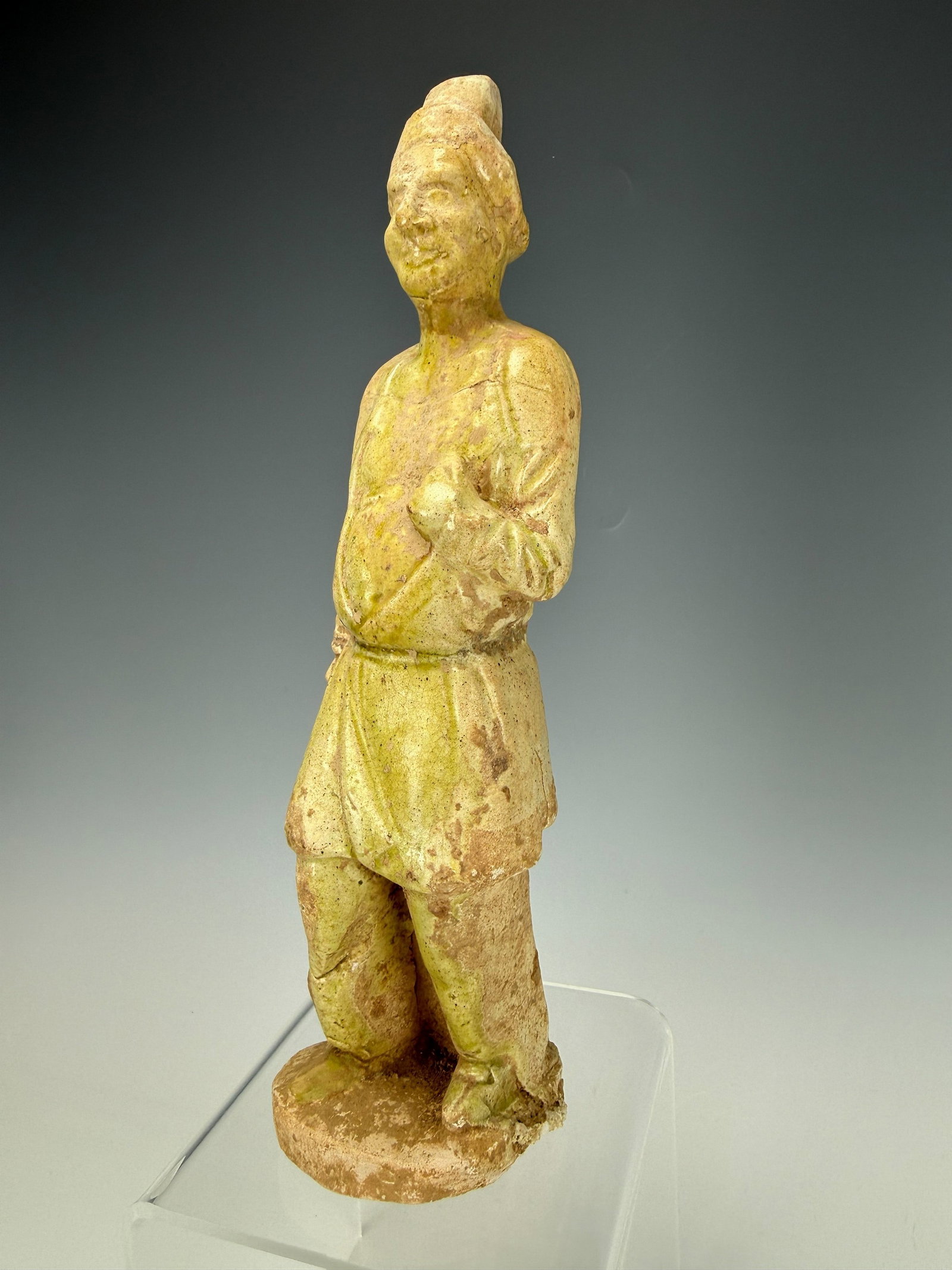 Tang Dynasty Straw Glazed Pottery Figure: Tang Dynasty Straw Glazed Pottery Figure, H 26 cm(10 in.) , Provenance from Dr. Constantine collection, Acquired directly from TK Asian Antiquities.Preview from Apr 20th to 24th from 1:00 PM TO 5:00 P