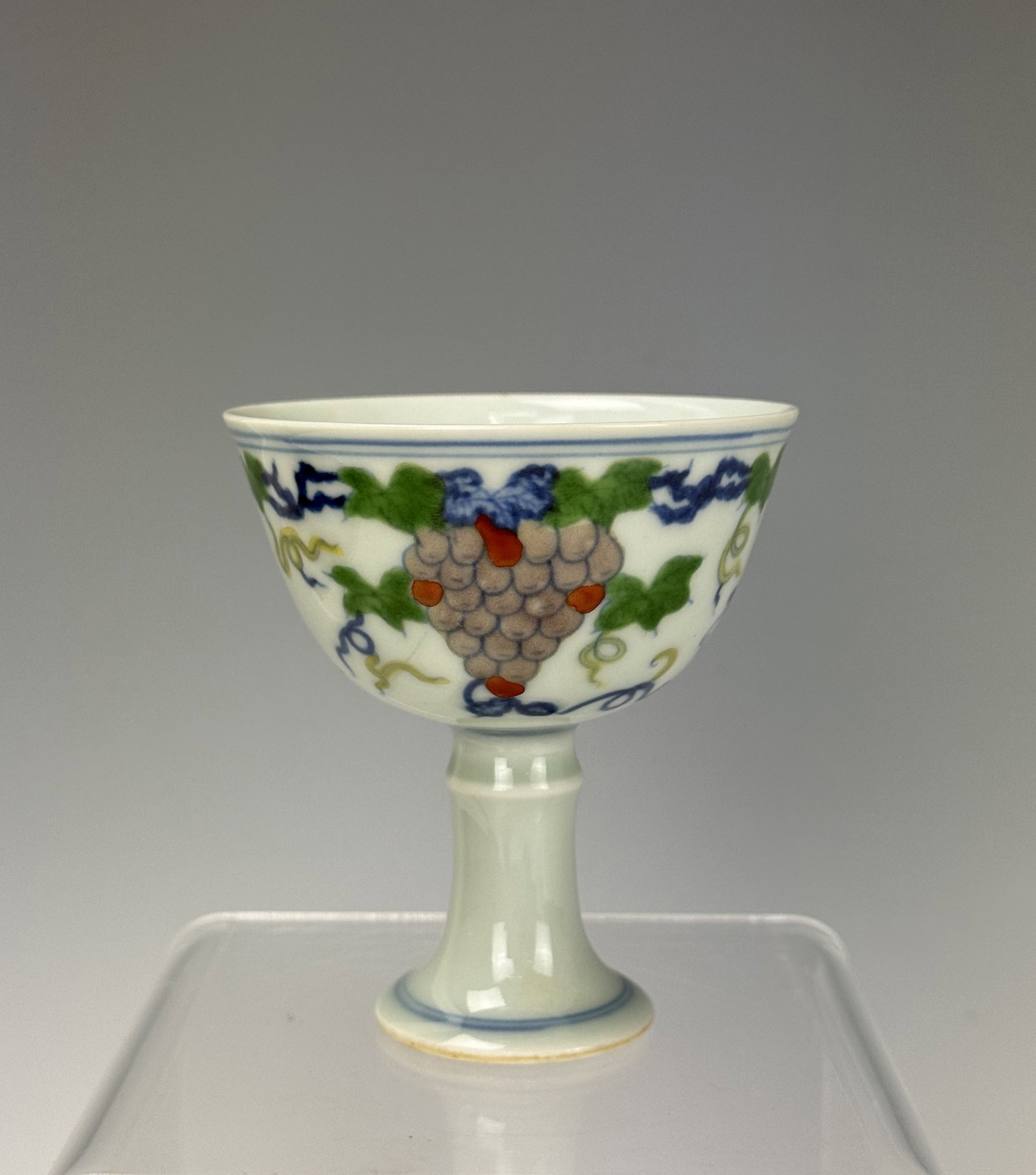 A Chinese Doucai Porcelain Stem Cup Chenghua Mark: A Chinese Doucai Porcelain Stem Cup Chenghua Mark ,H 8.3 cm .Preview from Apr 20th to 24th from 1:00 PM TO 5:00 PM Eastern Time, Location: 15229 Display Court, Rockville, MD 20850.