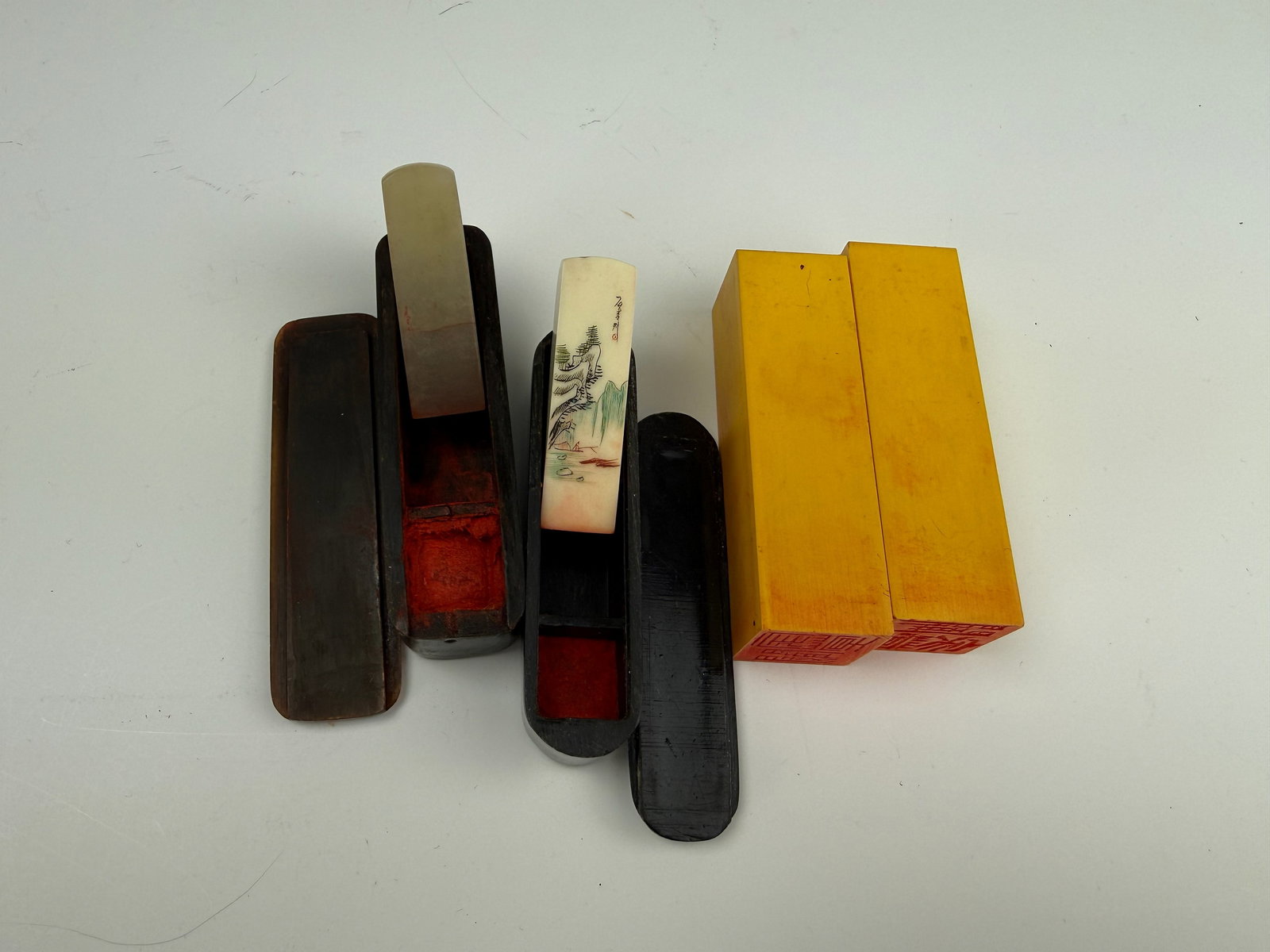 Group of 4 Kanjiaming's Seal Chops Made of Stone and Celluloid (1 of 4)
