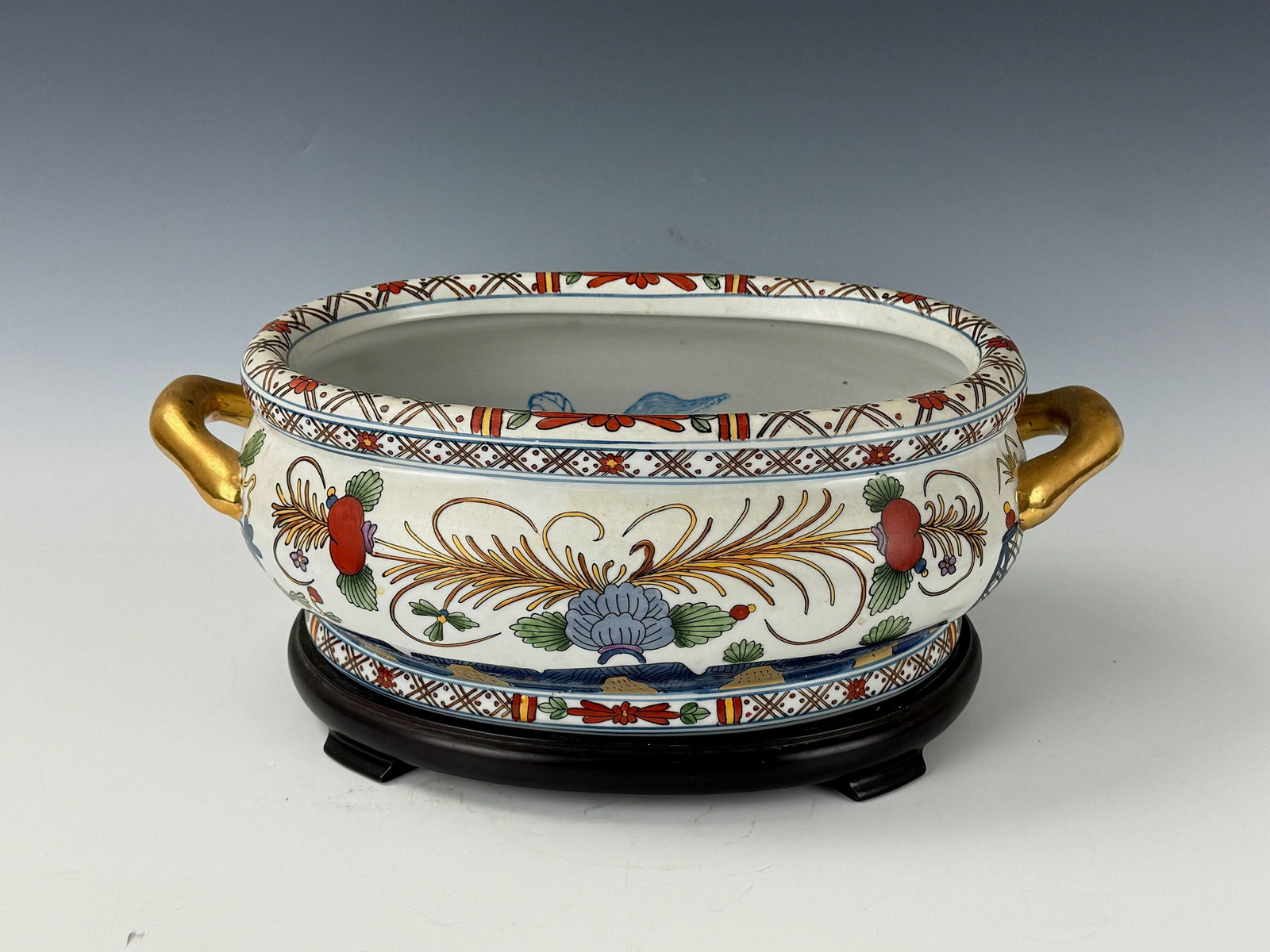 A Chinese Famille Rose Porcelain Jardiniere With Wood Base (1 of 5)