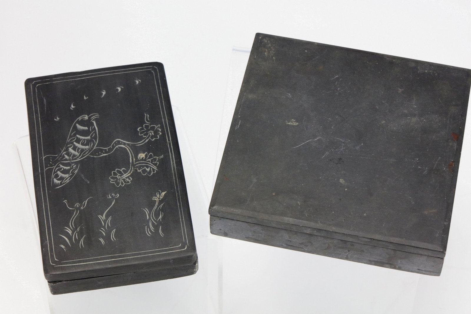 Two Chinese Ink Stones With Cover: Two Chinese Ink Stones With Cover,W 15 cm (6 in) x D 10 cm (4 in). Preview from Apr 20th to 24th from 1:00 PM TO 5:00 PM Eastern Time, Location: 15229 Display Court, Rockville, MD 20850.