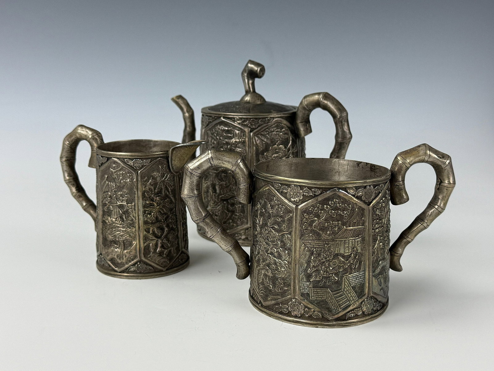 A Chinese Export Scrap Silver Tea Set (3 Pic) (1 of 8)