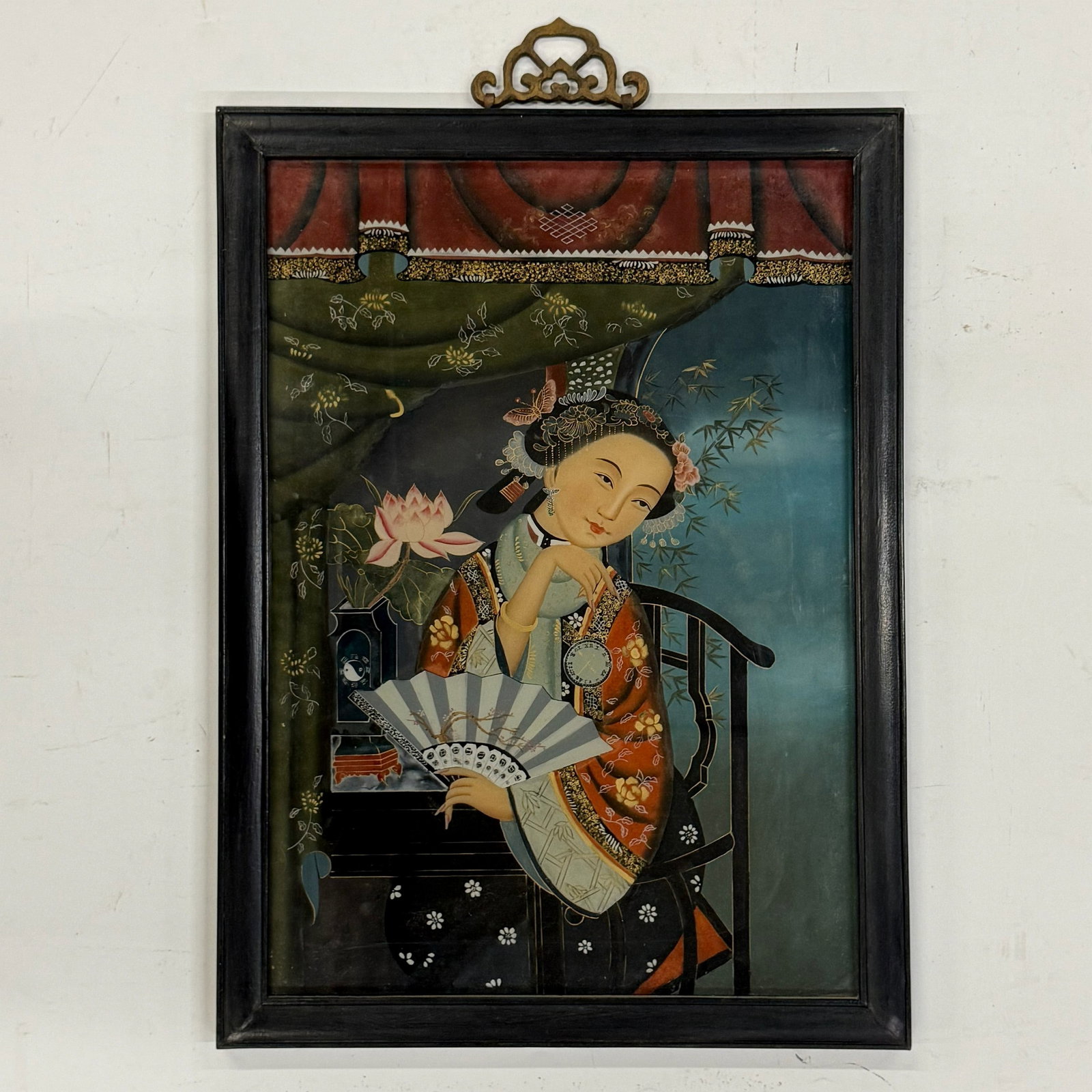 A Vintage Chinese Reverse Glass Painting with One Female Figure (1 of 2)