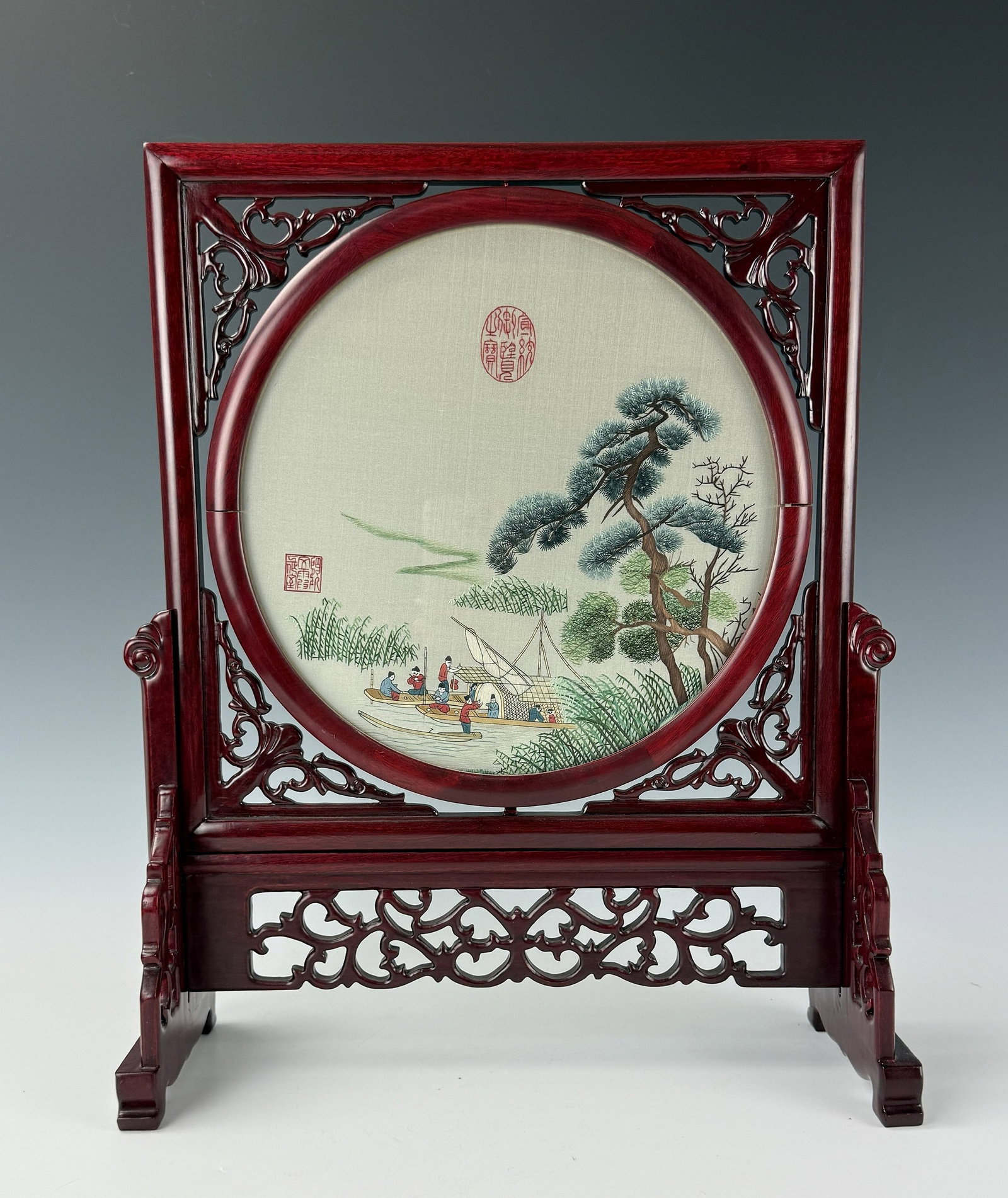 A Chinese Table Screen with Embroidered Silk Panel (1 of 5)