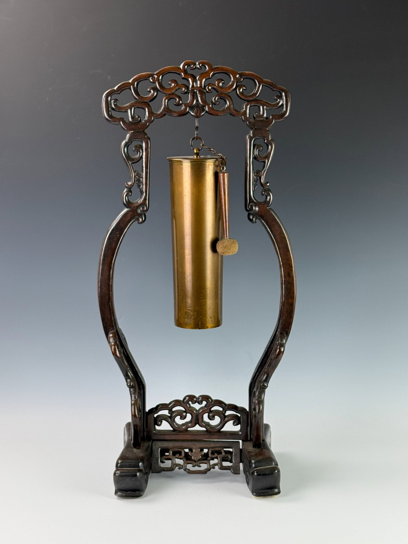 A Vintage Brass Gong Suspended on an Ornate Carved Hardwood Stand (1 of 4)