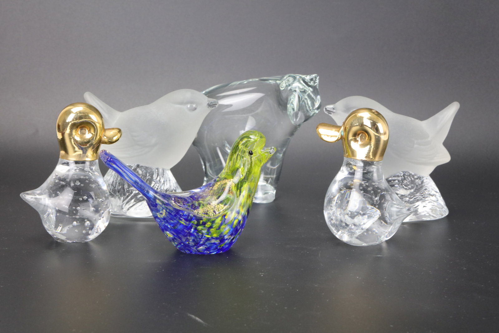 6 Pieces Glass Crystal Figurines: 2 Ducks, 2 Birds, 1 Bird, and 1 Bear. Bear H9.5cm (3.7in). Preview (1 of 6)