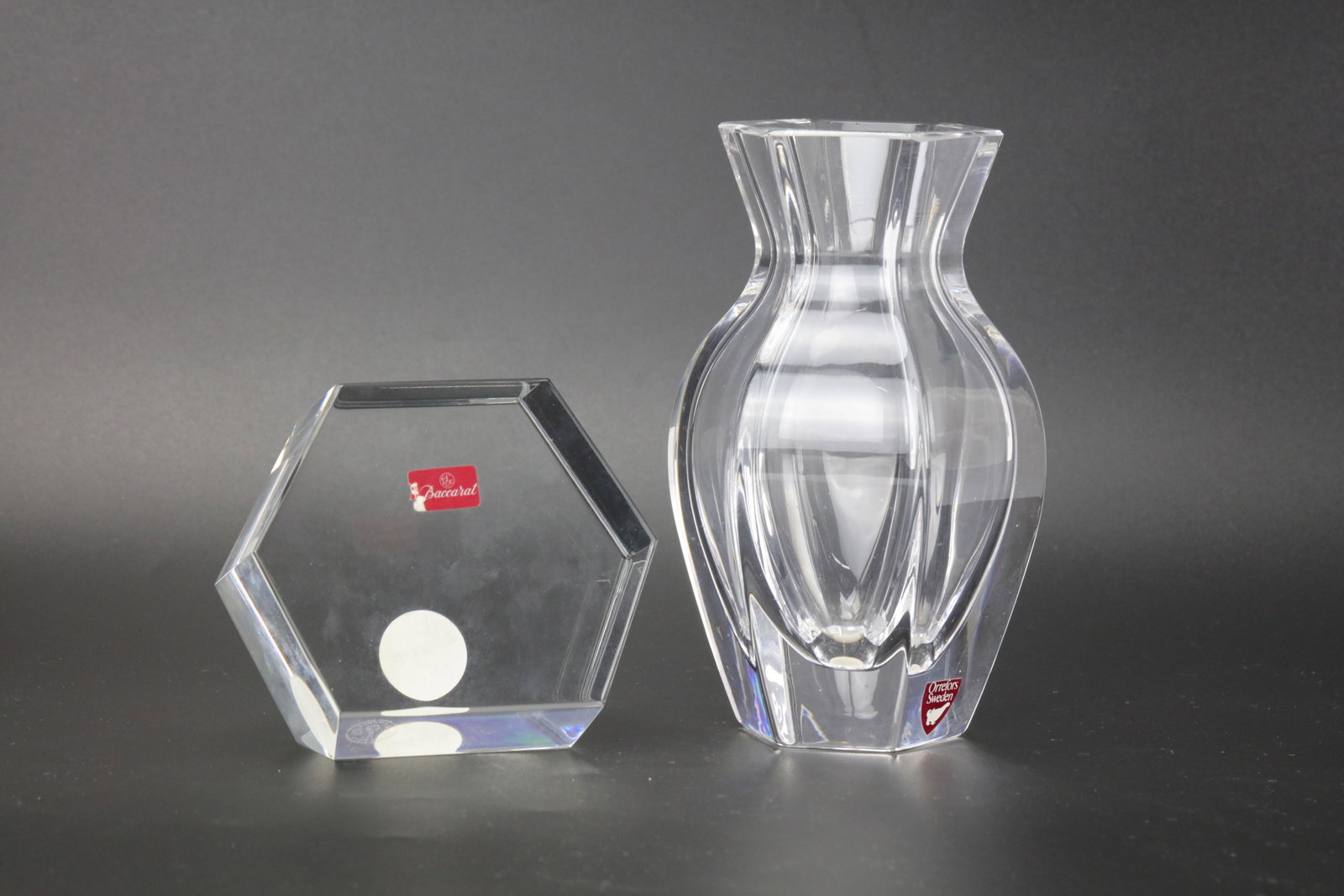 Orrefors Sweden Crystal Vase and Paperweight. Vase H13cm(5.1in). Preview from Apr 20th to 24th from (1 of 4)