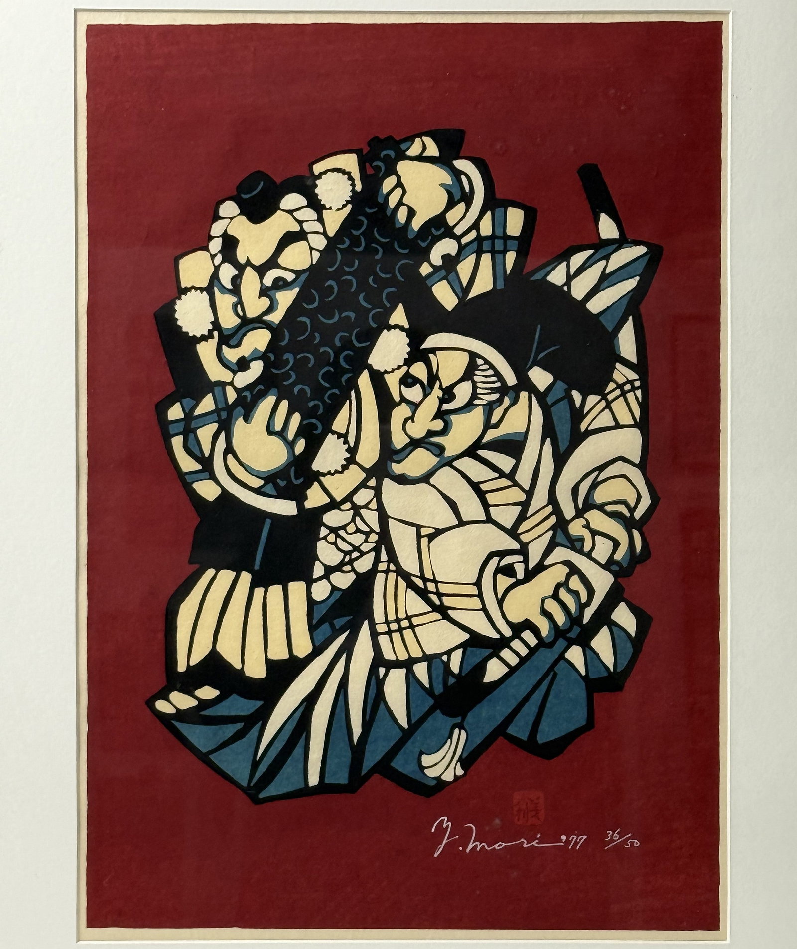 Mori Yoshitoshi Print Titled Kanjincho Benkei: Mori Yoshitoshi limited edition kappazuri (stencil) print titled Kanjincho Benkei,H 67 cm(26.4 in.) x W 51cm(20 in.),Preview from June 22nd to 26th from 1:00 PM TO 5:00 PM Eastern Time, Location: 1522