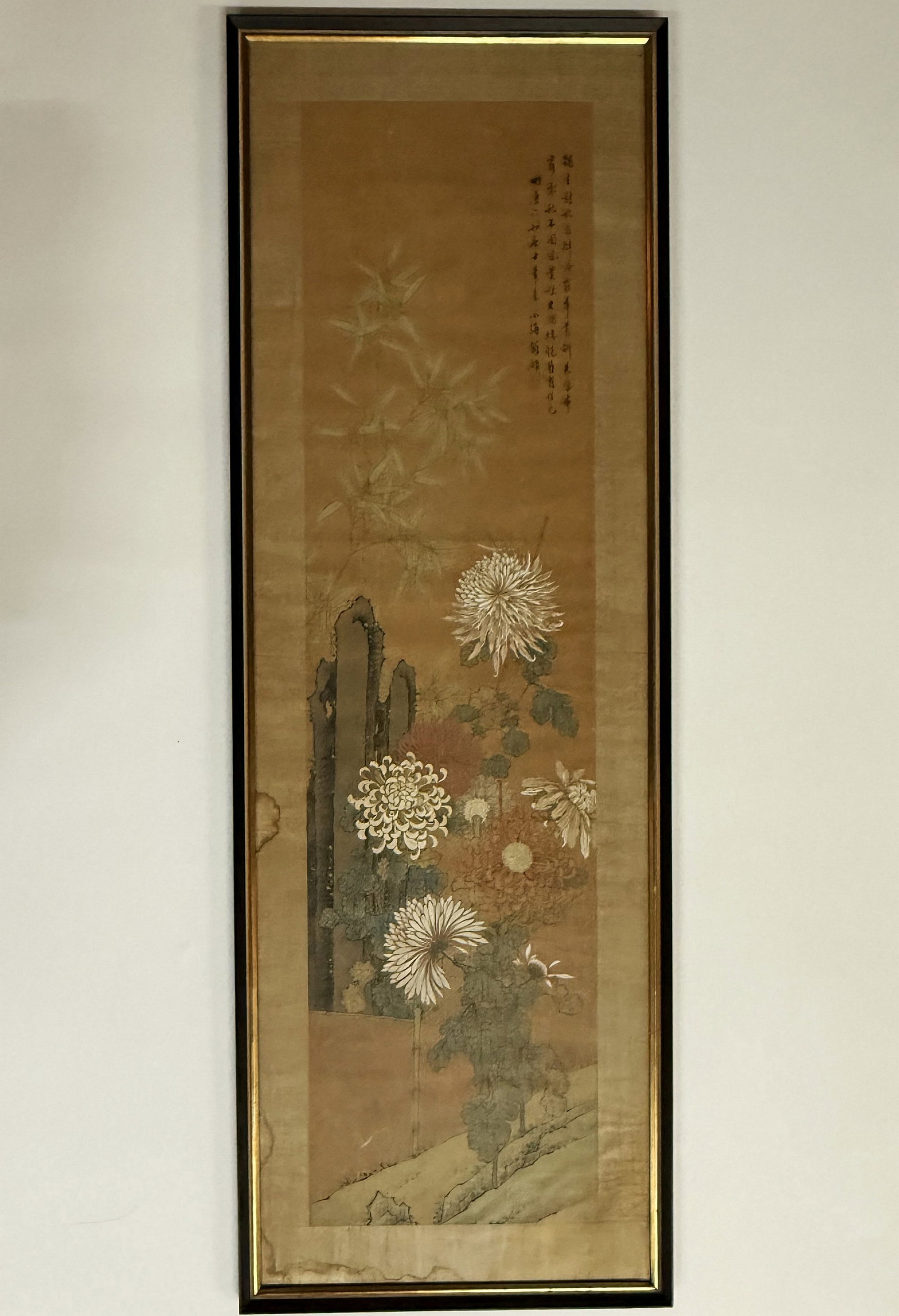 Wengxiaomei(1790-1849) Chrysanthemum and Bamboo Painting: Wengxiaomei(1790-1849),Chinese Ink and Color, Chrysanthemum and Bamboo Painting. H 130 cm(51 in.) x W 33.5cm(13.5 in.), Preview from June 22nd to 26th from 1:00 PM TO 5:00 PM Eastern Time, Location: 1