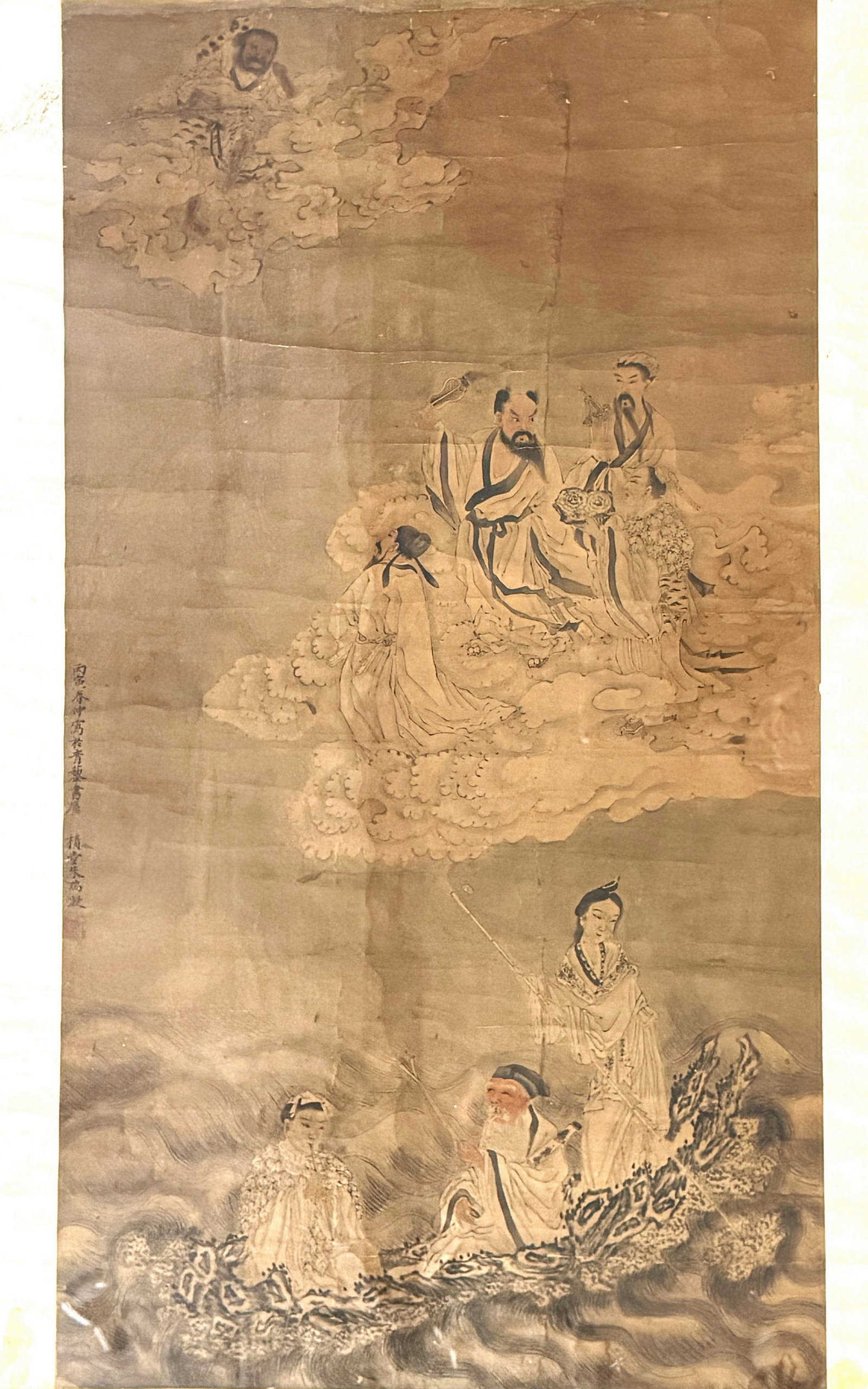 The Eight Immortals Crossing the Sea Chinese Painting by Zhu Ruining: Qing Dynasty, Zhu Ruining,Chinese Ink and Color Painting of Daoist Immortals Among Clouds and Waves. H 106 cm(41.7 in.) x W 58cm(22.8 in.),Preview from June 22nd to 26th from 1:00 PM TO 5:00 PM Easter