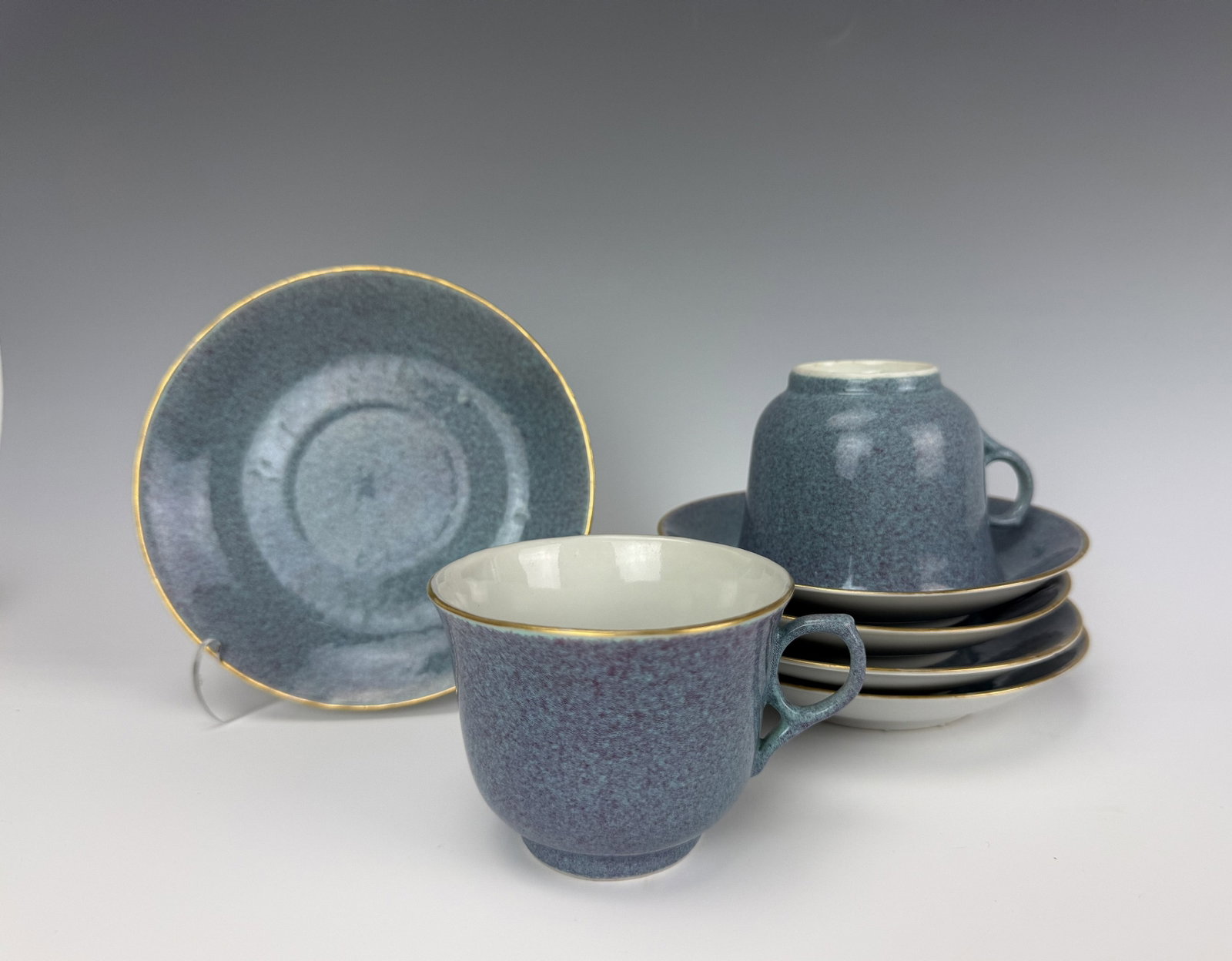 Set of Chinese Robin's Egg Porcelain Teacups and Saucers Guangxu Mark (1 of 11)