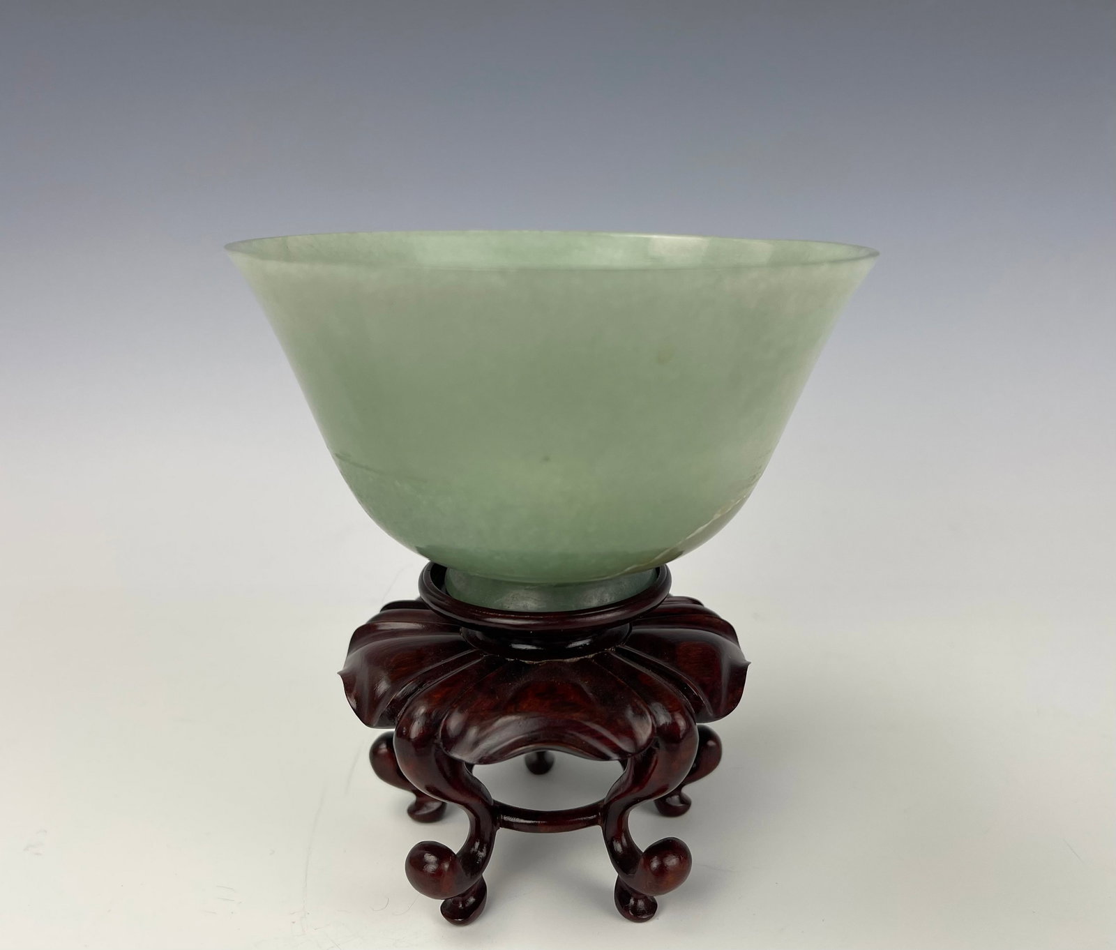 A Chinese Carved Jadeite Cup Lidded with Wood Stand - 2