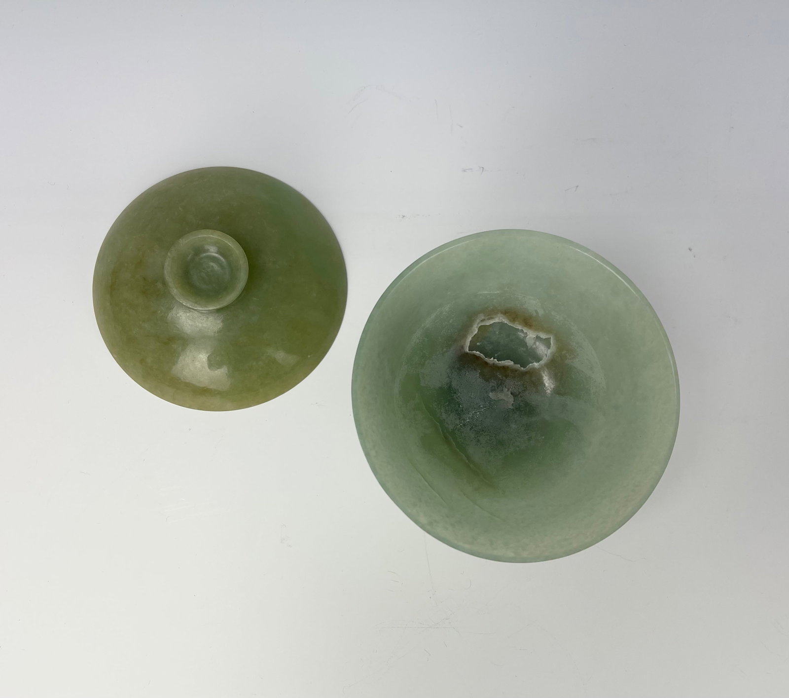 A Chinese Carved Jadeite Cup Lidded with Wood Stand - 3
